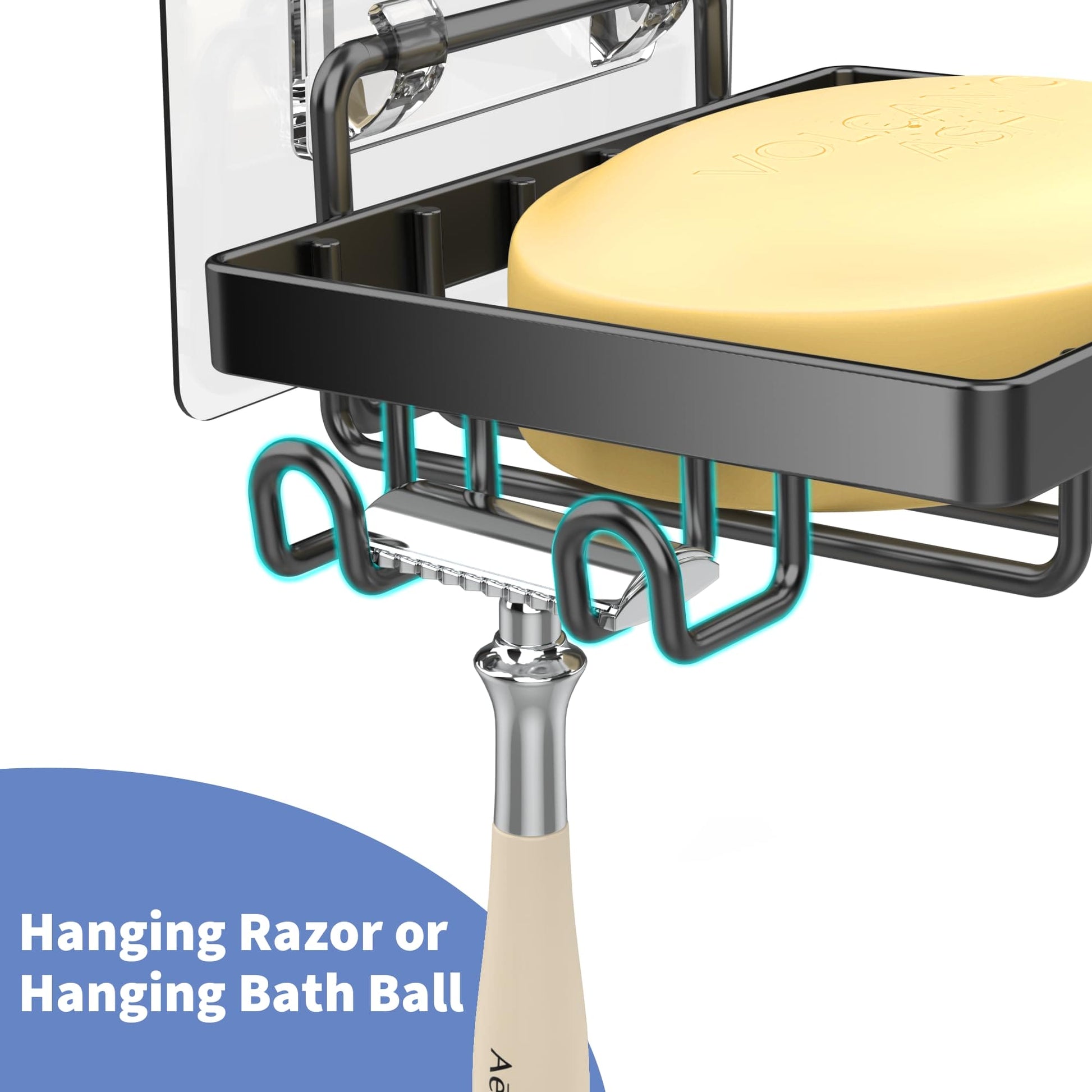 Moforoco Soap Dish, Soap Bar Holder for Shower, No Drilling Bathroom Accessories, Wall Mounted Soap Holder with Hooks and Razor Holder, Shower Rack Soap Tray Bar Soap for Bathroom & Kitchen Moforoco