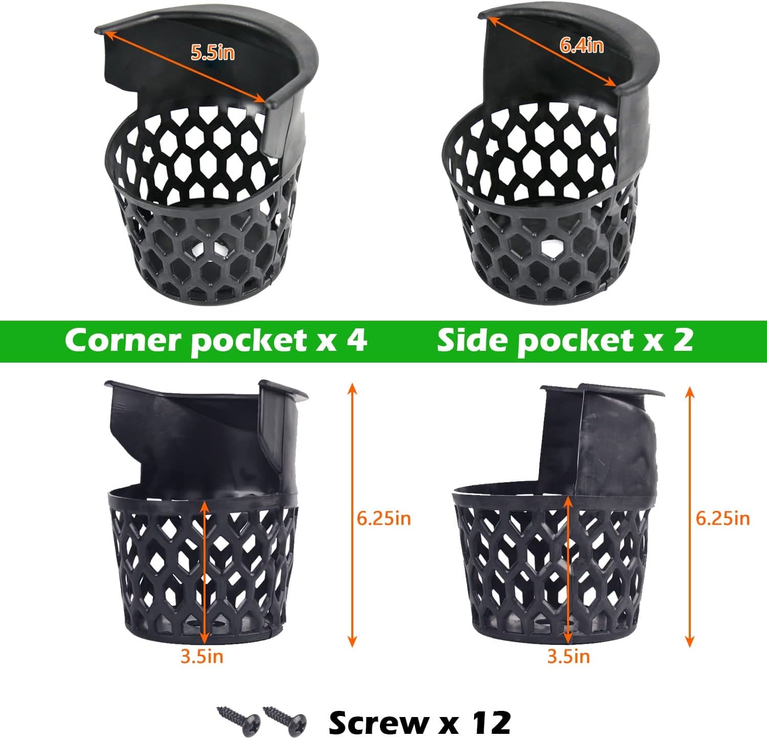 Pool Table Pockets Replacement Pockets for Billiard Table Set of 6 Plastic Web Pockets-B09F3GF52N ebuystt