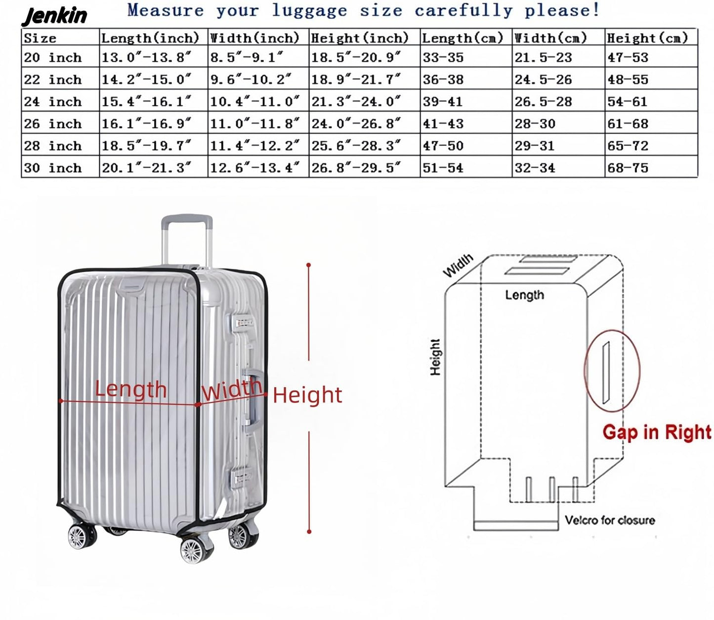 JenKin Luggage Protector Suitcase Cover PVC Waterproof Travel Suitcase Fits Most 20" to 30" (20" (13.8" L x 9.1" W x 20.9" H)) JenKin