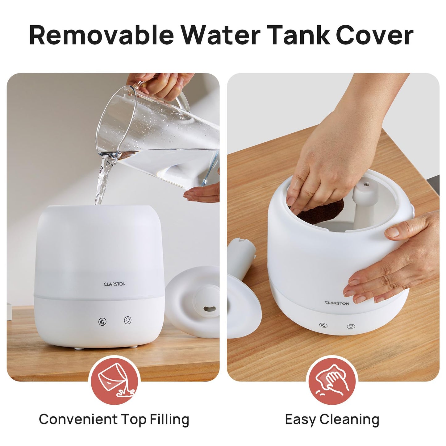 Clarston 2L Cool Mist Humidifier for Bedroom with 360° Adjustable Nozzle, High and Low Mist Levels, Ultra-Low Noise, Light-Off, No BPA, Auto Shut Off, Ideal Baby Humidifier with Easy Top Filling CLARSTON