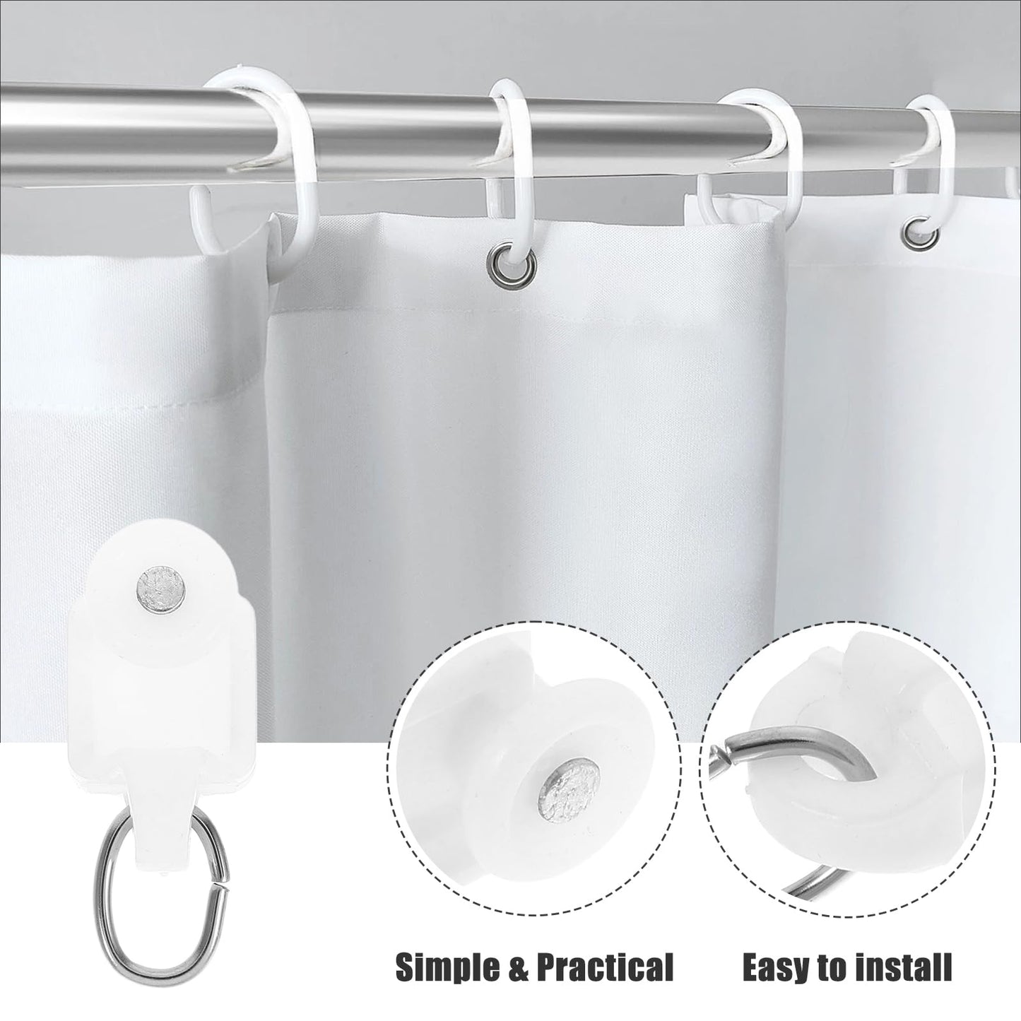 SEWACC 50pcs Curtain Track Rollers Curtain Rail Pulleys Runners Ceiling Curtain Track Hooks White Plastic Drapery Rail Gliders Curtain Rail Accessories SEWACC