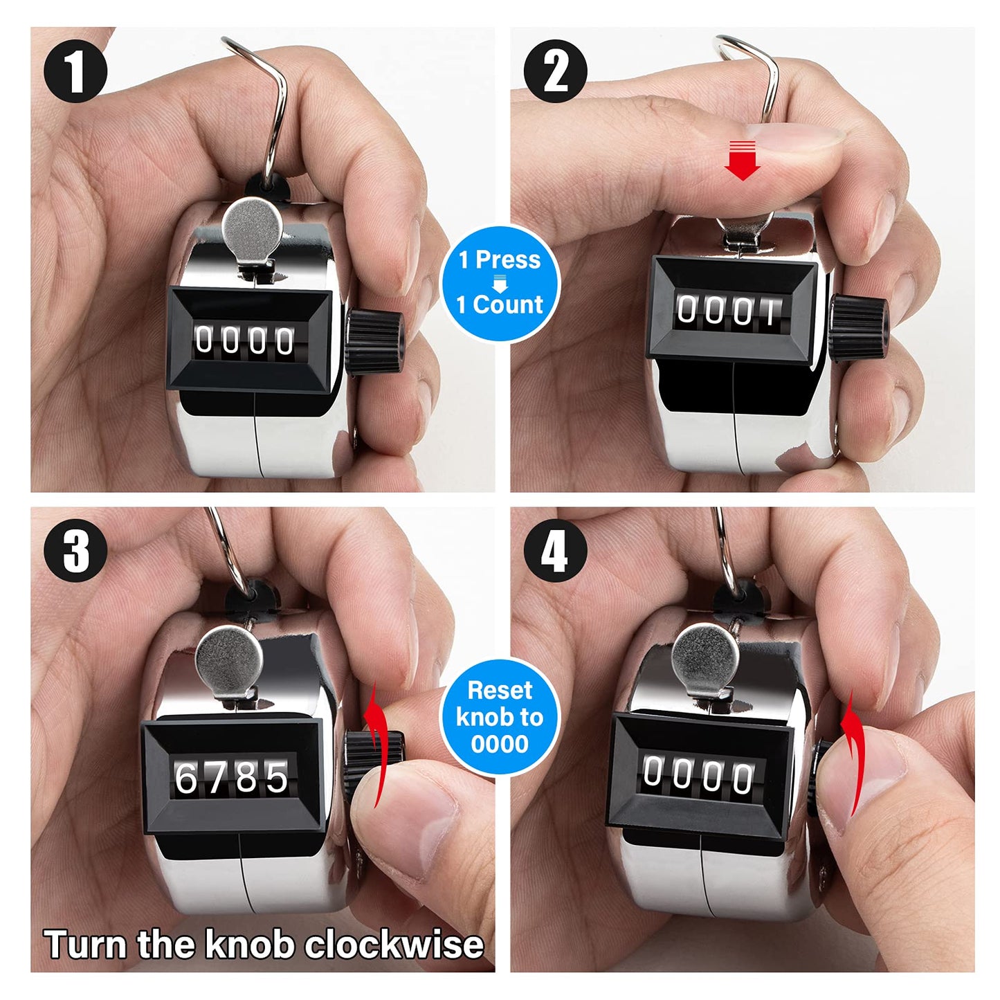 SDARMING Tally Counter, 4-Digit Clicker Counter, Metal Hand Tally Counters Clicker Pitch Counter for Counting, Knitting, Coaching, Golf, Lap, Fishing SDARMING