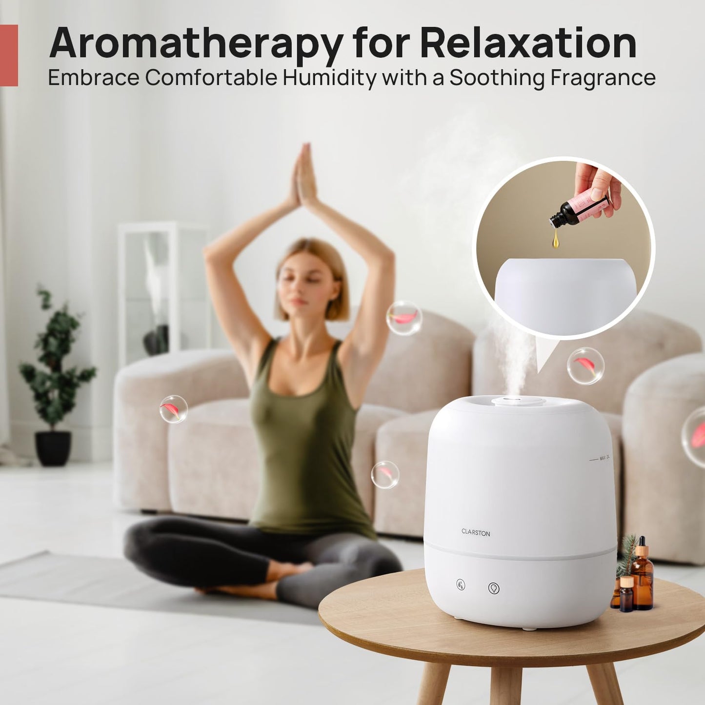 Clarston 2L Cool Mist Humidifier for Bedroom with 360° Adjustable Nozzle, High and Low Mist Levels, Ultra-Low Noise, Light-Off, No BPA, Auto Shut Off, Ideal Baby Humidifier with Easy Top Filling CLARSTON
