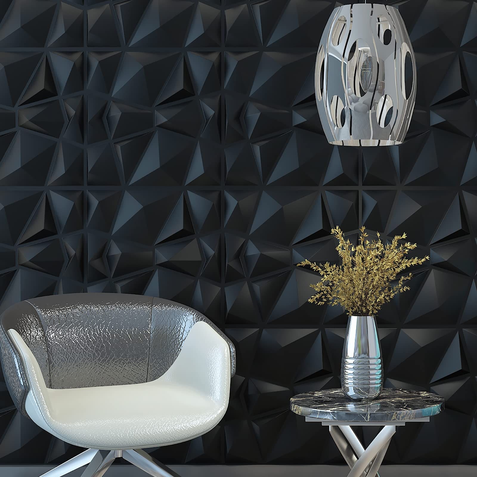 Art3d 3D Paneling Textured 3D Wall Design, Black Diamond, 19.7" x 19.7" (12 Pack) Art3d