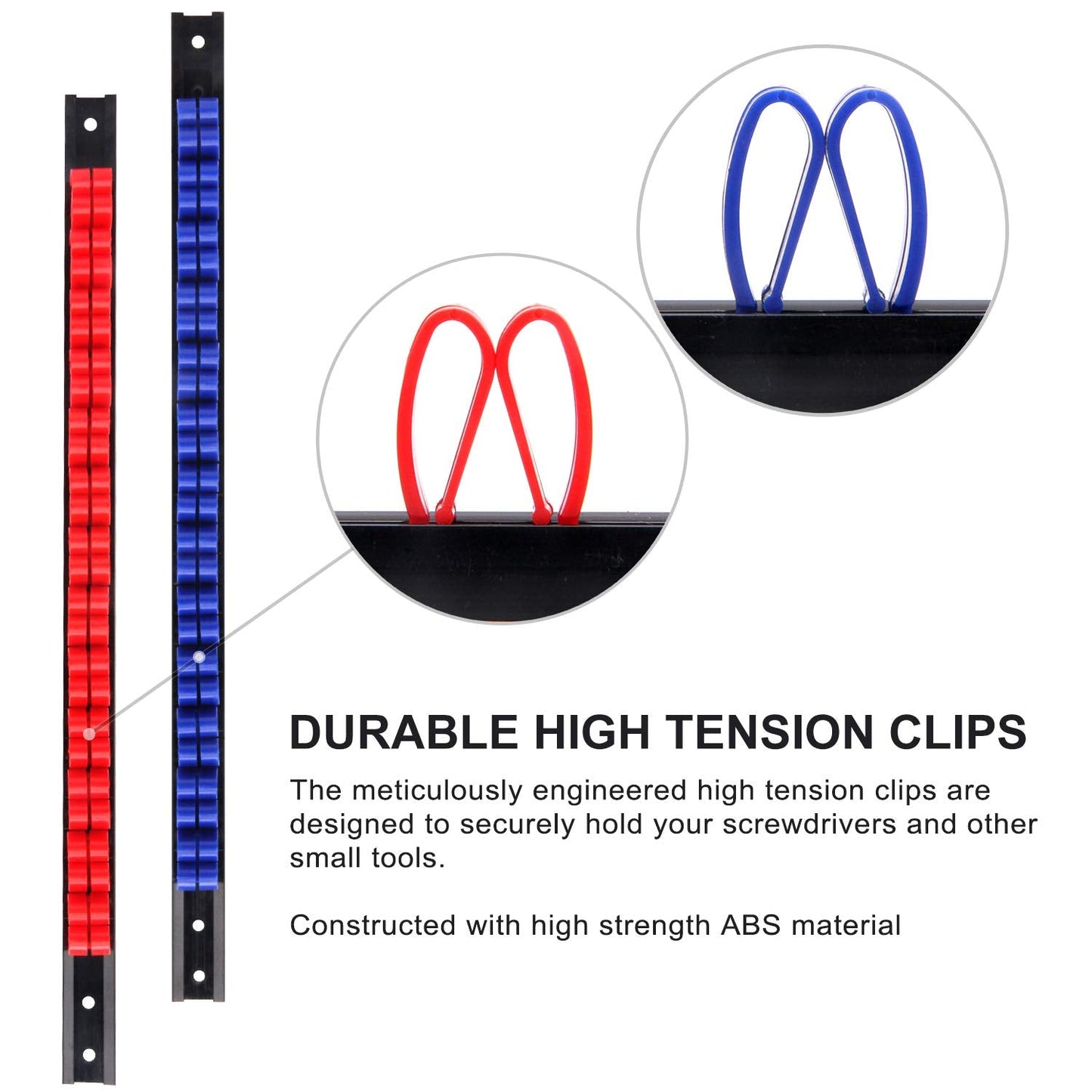 CASOMAN 4 pcs Screwdriver Organizer and Wrench Organizer, Hand Tool Holder, Plastic Rail Wrench Hanger with Clips CASOMAN