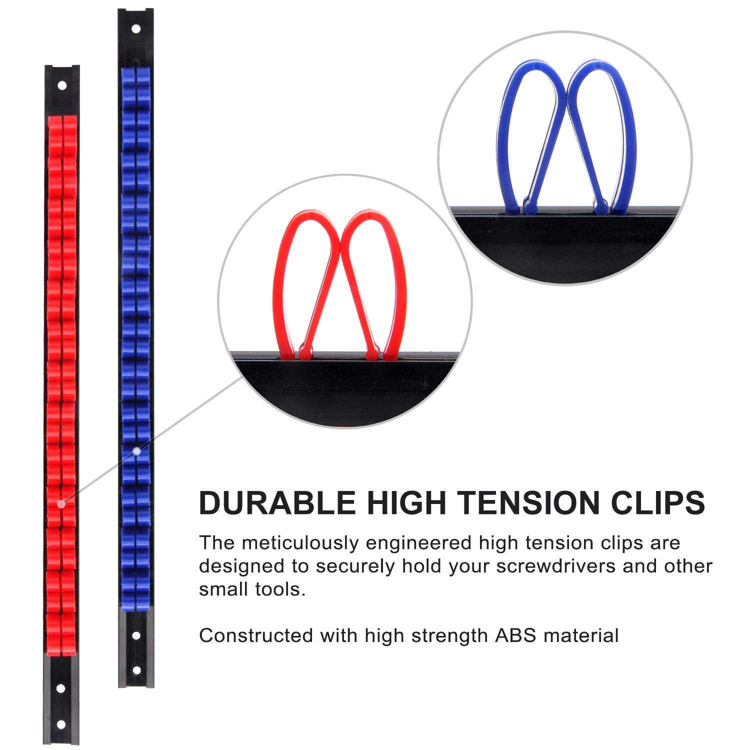 CASOMAN 4 pcs Screwdriver Organizer and Wrench Organizer, Hand Tool Holder, Plastic Rail Wrench Hanger with Clips CASOMAN