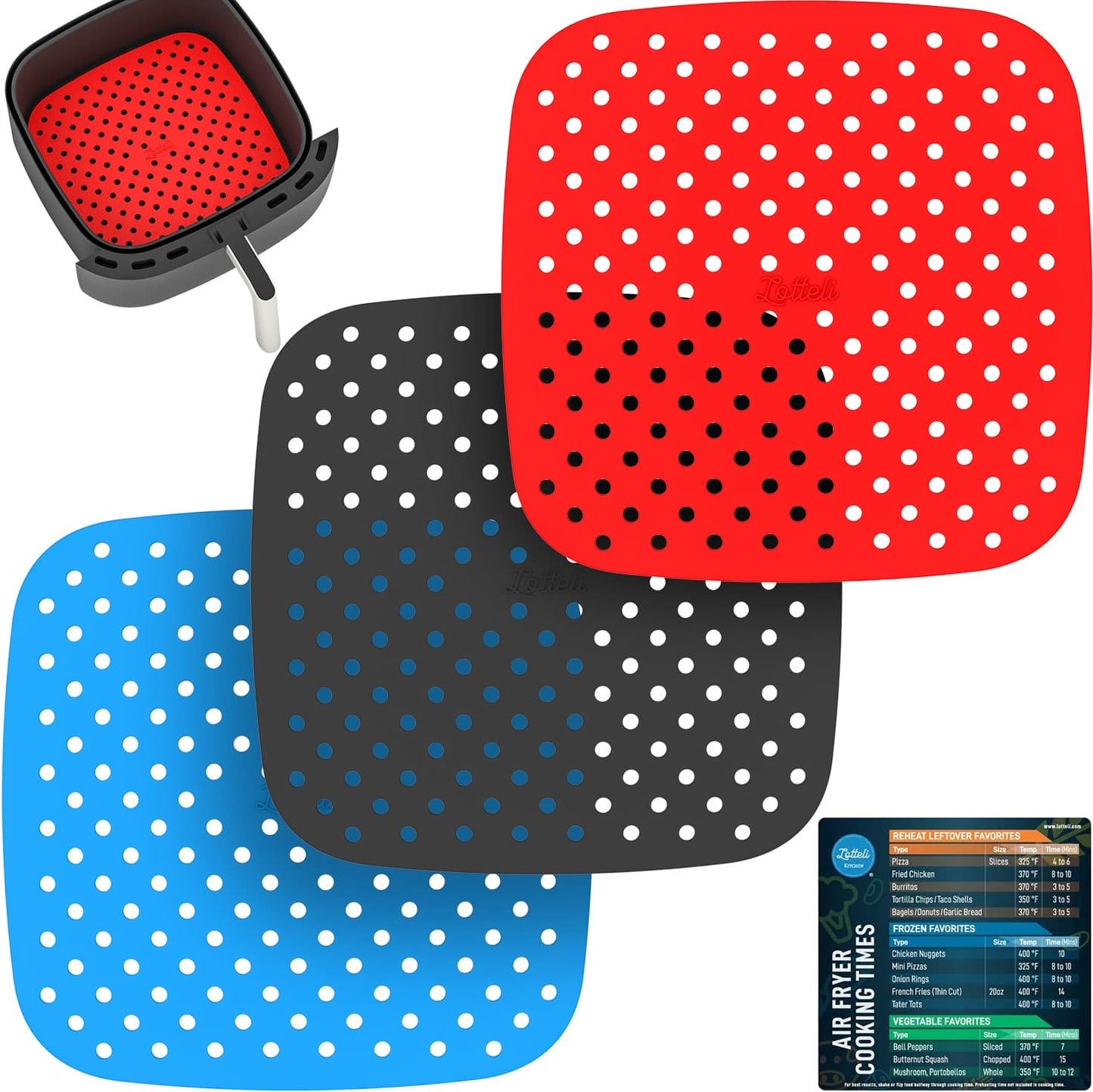 Reusable Silicone Air Fryer Liners with Air Fryer Magnetic Cheat Sheet, Easy Clean Air Fryer Accessories, Non Stick, AirFryer Accessory Parchment Paper Replacement (Square 8.5") ebuys