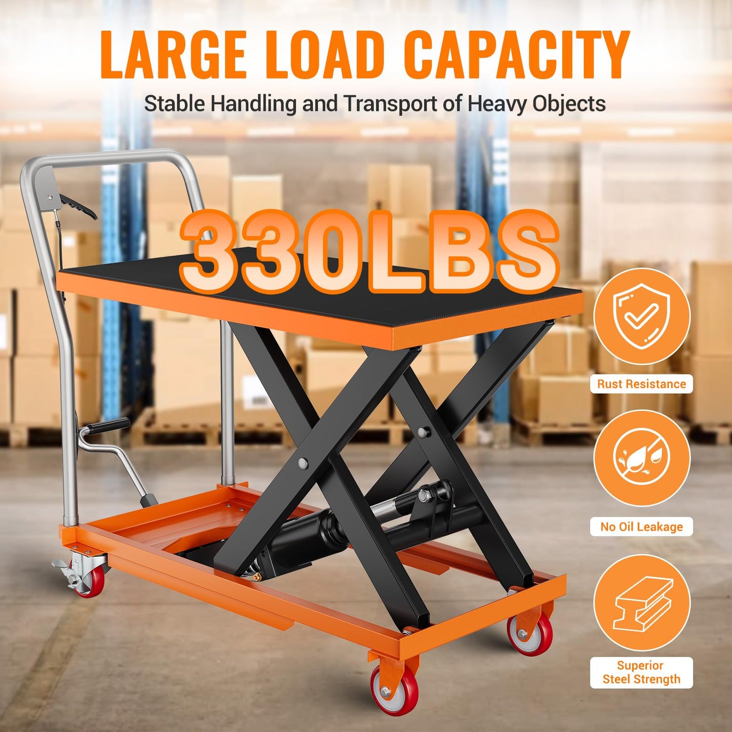 GarveeTech Hydraulic Lift Table Cart, 330lbs Capacity 28.5" Lifting Height, Manual Single Scissor Lift Table with Locking Wheels and Non-Slip Pad, Hydraulic Scissor Cart for Material Handling GarveeTech