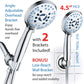 AquaCare High Pressure 8-mode Handheld Shower Head - Anti-clog Nozzles, Built-in Power Wash to Clean Tub, Tile & Pets, Extra Long 6 ft. Stainless Steel Hose, Wall & Overhead Brackets Hotel Spa