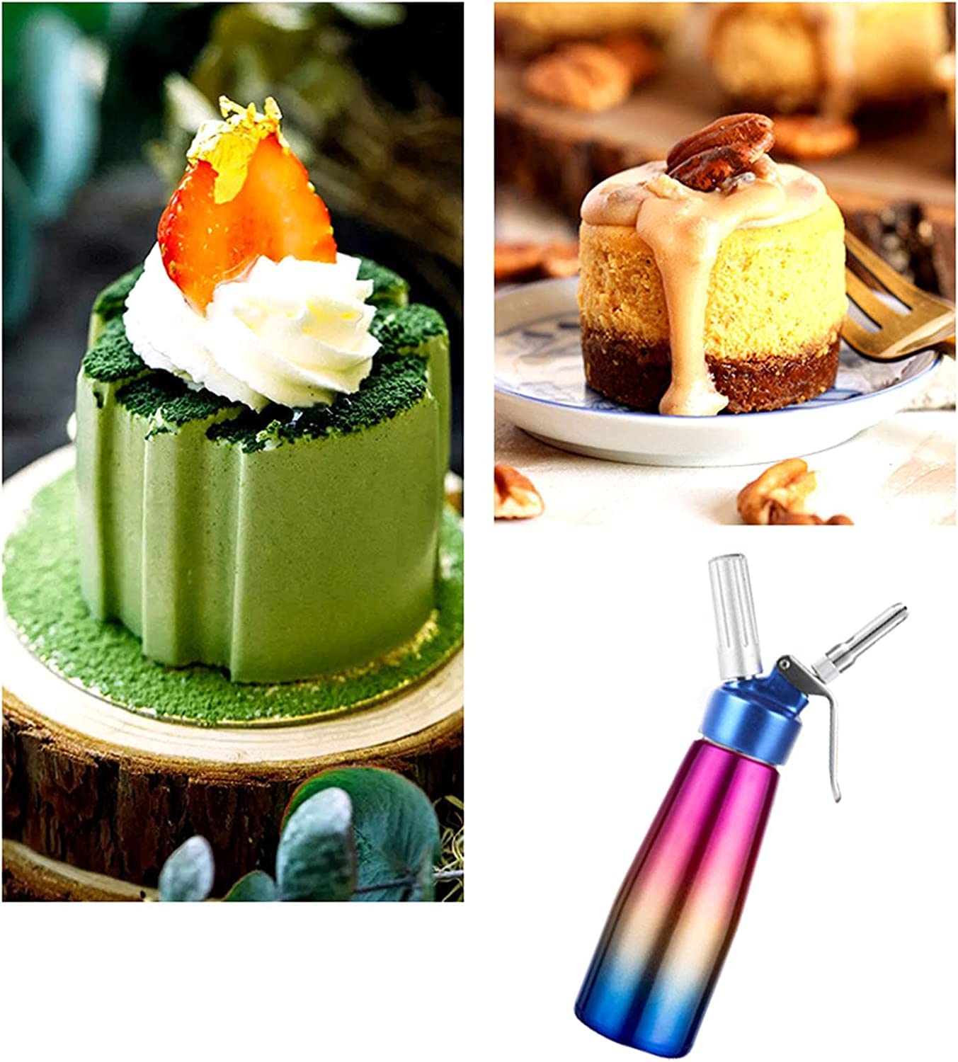 Professional Whipped Cream Dispenser Stainless Steel Cream Whipper, Durable Whip Cream Canister Whipping Siphon with 3 Decorating Nozzles, 1-Pint Gourmet Cream Whipper Thsinde