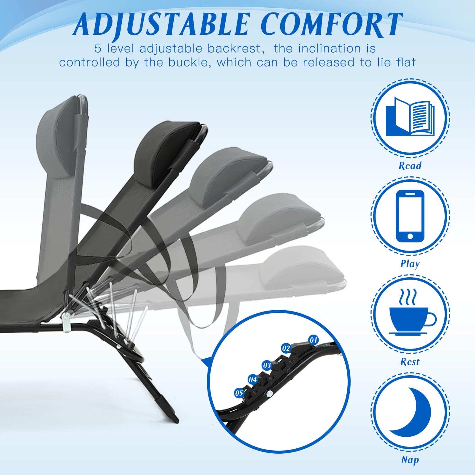 Suzile 2 Pack Folding Chaise Lounge Chairs Outdoor Sun Tanning Chair for Outside Foldable Beach Chair with Pillow 5 Position Reclining Back Breathable Mesh Pool Chair for Beach Yard Lawn Patio(Black) ebuys