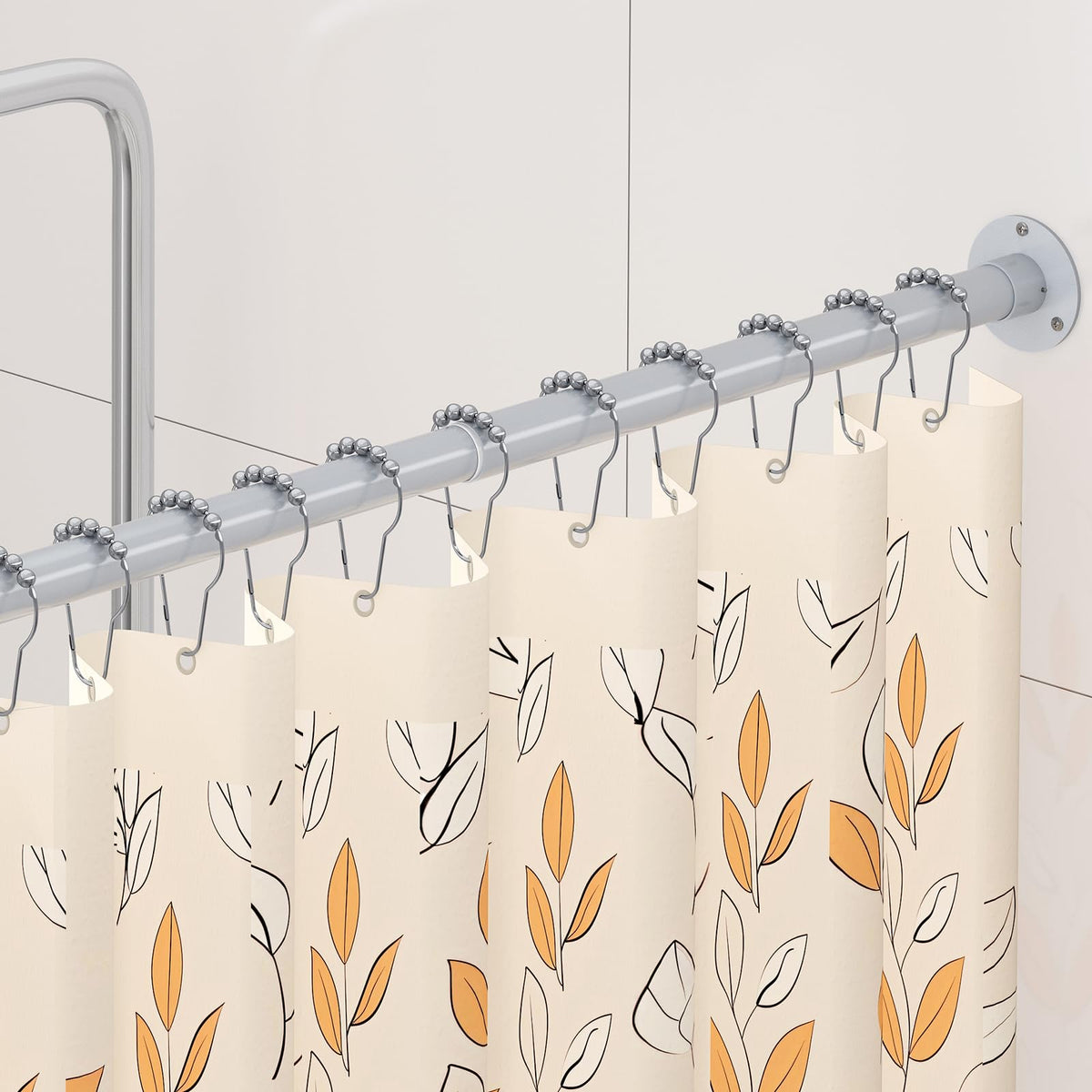 Yampos L Shaped Corner Shower Curtain Rod, 24" - 53" x 24" - 53" Adjustable 90 Degree Curved Bathroom Rod Square Rail No Sag with 12 Hooks & Ceiling Support - Silver Gray Yampos