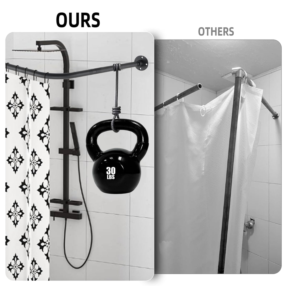 L Shaped Shower Curtain Rod, (44.1"-54.3"x44.1"-54.3") Adjustable Curved Shower Rod, 90 Degree Corner Shower Rods for Bathroom Bathtub Clothing Store Locker, locker rooms, fitting rooms, Black TwinkleTool