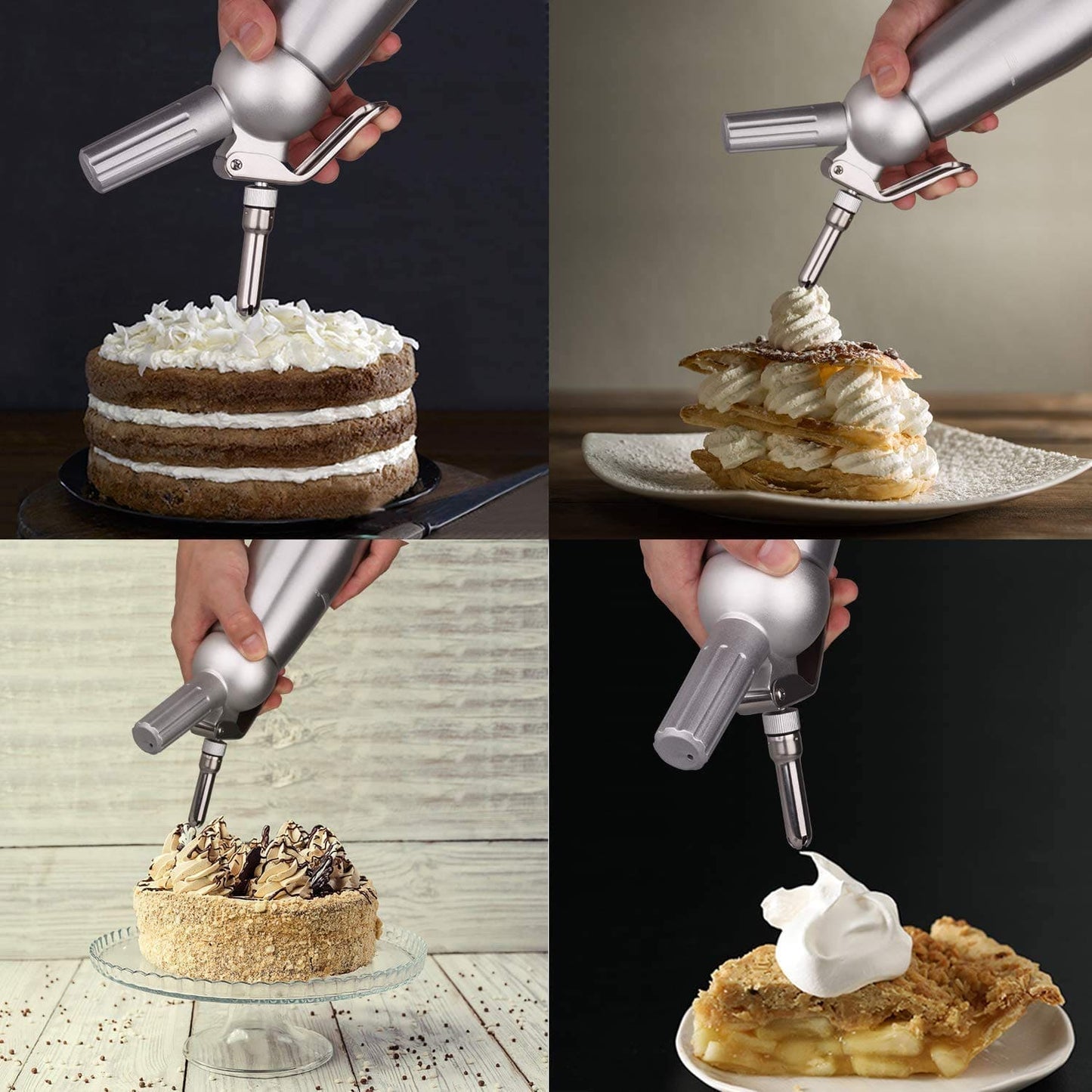 Professional Whipped Cream Dispenser Stainless Steel Cream Whipper, Durable Whip Cream Canister Whipping Siphon with 3 Decorating Nozzles, 1-Pint Gourmet Cream Whipper Thsinde