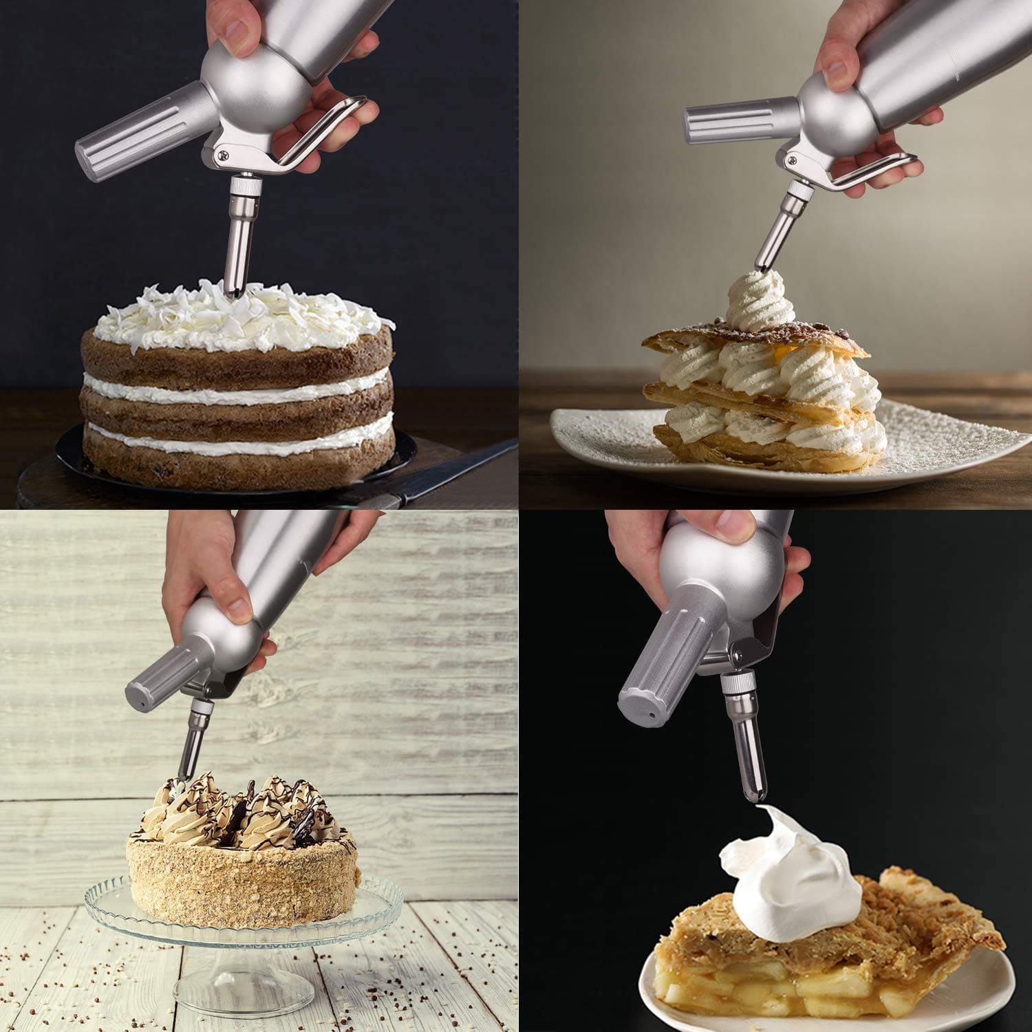 Professional Whipped Cream Dispenser Stainless Steel Cream Whipper, Durable Whip Cream Canister Whipping Siphon with 3 Decorating Nozzles, 1-Pint Gourmet Cream Whipper Thsinde