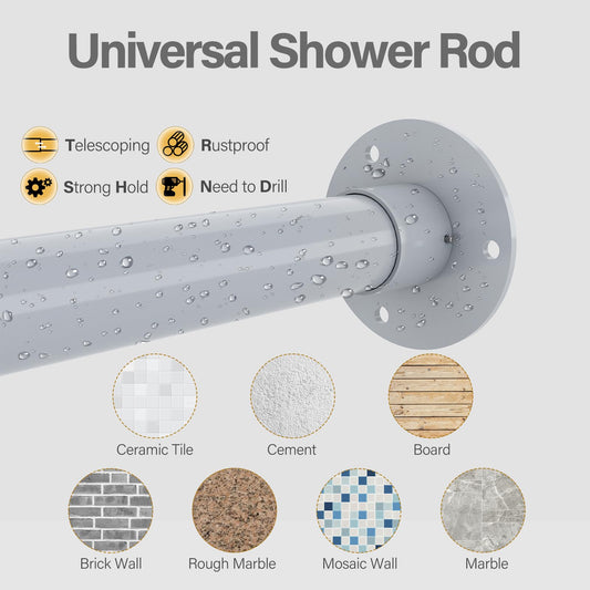 Yampos L Shaped Corner Shower Curtain Rod, 24" - 53" x 24" - 53" Adjustable 90 Degree Curved Bathroom Rod Square Rail No Sag with 12 Hooks & Ceiling Support - Silver Gray Yampos