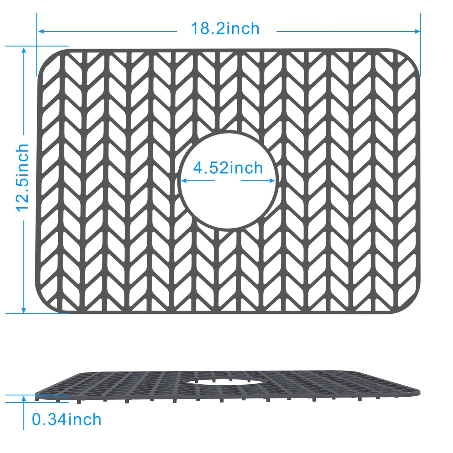 Silicone sink mat protectors for Kitchen12”13”16”18”19”24”26”28”29”.JIUBAR Kitchen Sink Protector Grid for Farmhouse Stainless Steel accessory with Center Drain.(18.2''x 12.5''Grey) JIUBAR