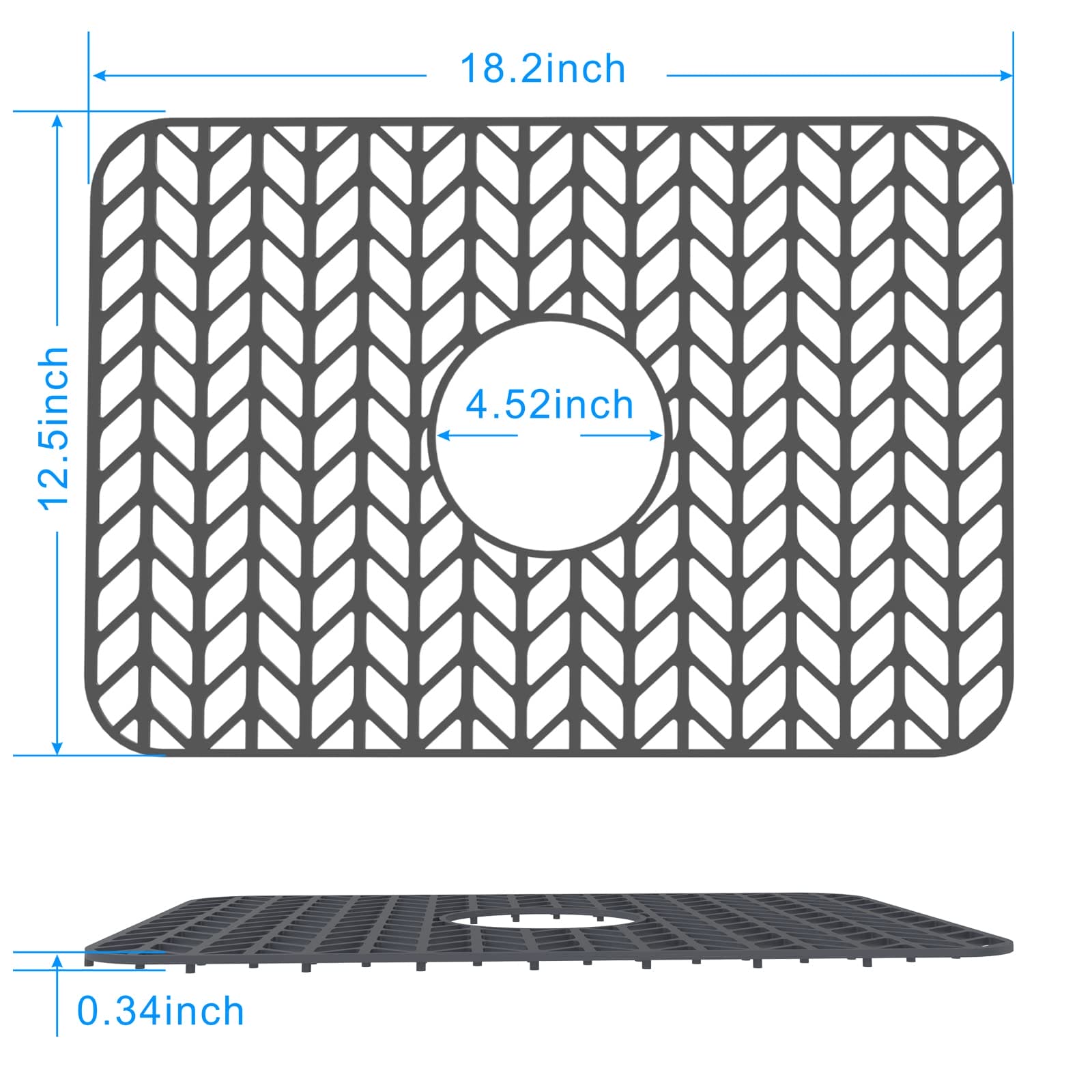 Silicone sink mat protectors for Kitchen12”13”16”18”19”24”26”28”29”.JIUBAR Kitchen Sink Protector Grid for Farmhouse Stainless Steel accessory with Center Drain.(18.2''x 12.5''Grey) JIUBAR
