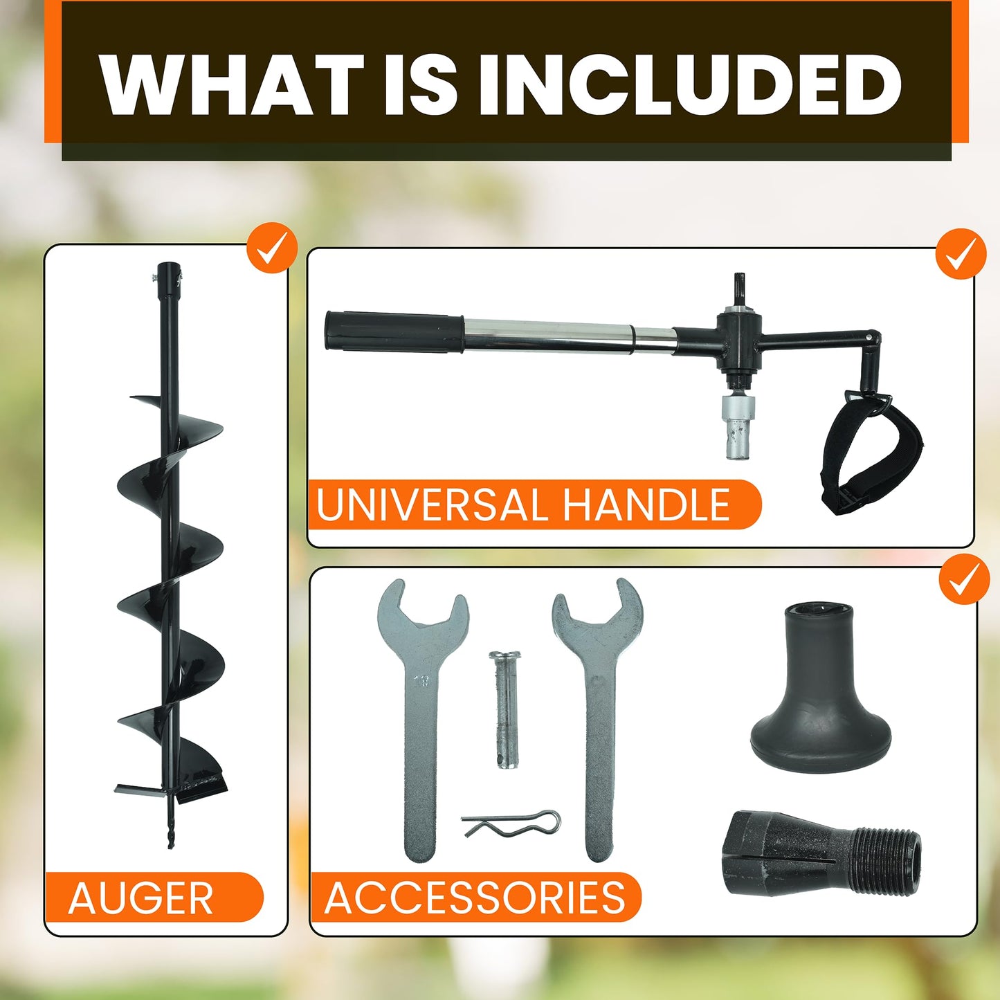 Earth Auger - 6" Wide x 32" Deep - Electric Post Hole Digger - Handles - Hole Digger for Fence Posts MightyPhine