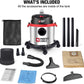 Porter-Cable Wet/Dry Vacuum 5 Gallon 4HP Stainless Steel Light Weight Portable, 3 in 1 Function with Attachments, Silver+Red, Model: PCX18406-5B PORTER-CABLE