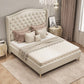LSIGHTUS White King Size Genuine Leather Bed Upholstered Platform Bed Frame with Wingback Headboard and Lift Up Storage Strong Wooden Slat Support No Box Spring Needed LSIGHTUS
