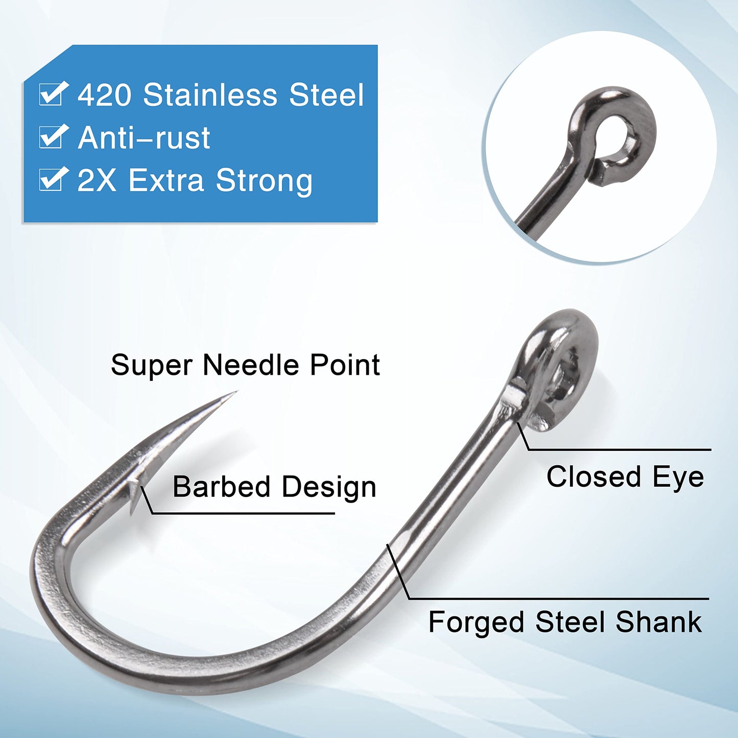 Saltwater Live Bait Fishing Hooks- 35pcs Inline Circle Hooks Catfish Bait Fish Hooks 2X Strong Stainless Steel Hooks for Big Game Fishing 1/0-12/0 SILANON