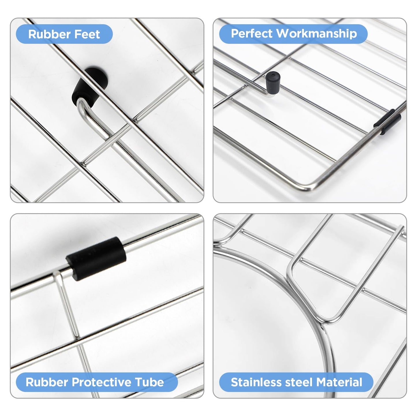 Sanycasa Stainless Steel Kitchen Sink Grid – 24-3/4” x 15-5/8” Sink Protector for Single Bowl Sinks – Rear Drain with Corner Radius 3/8", Durable Sink Grate & Drying Rack for Glassware SANYCASA