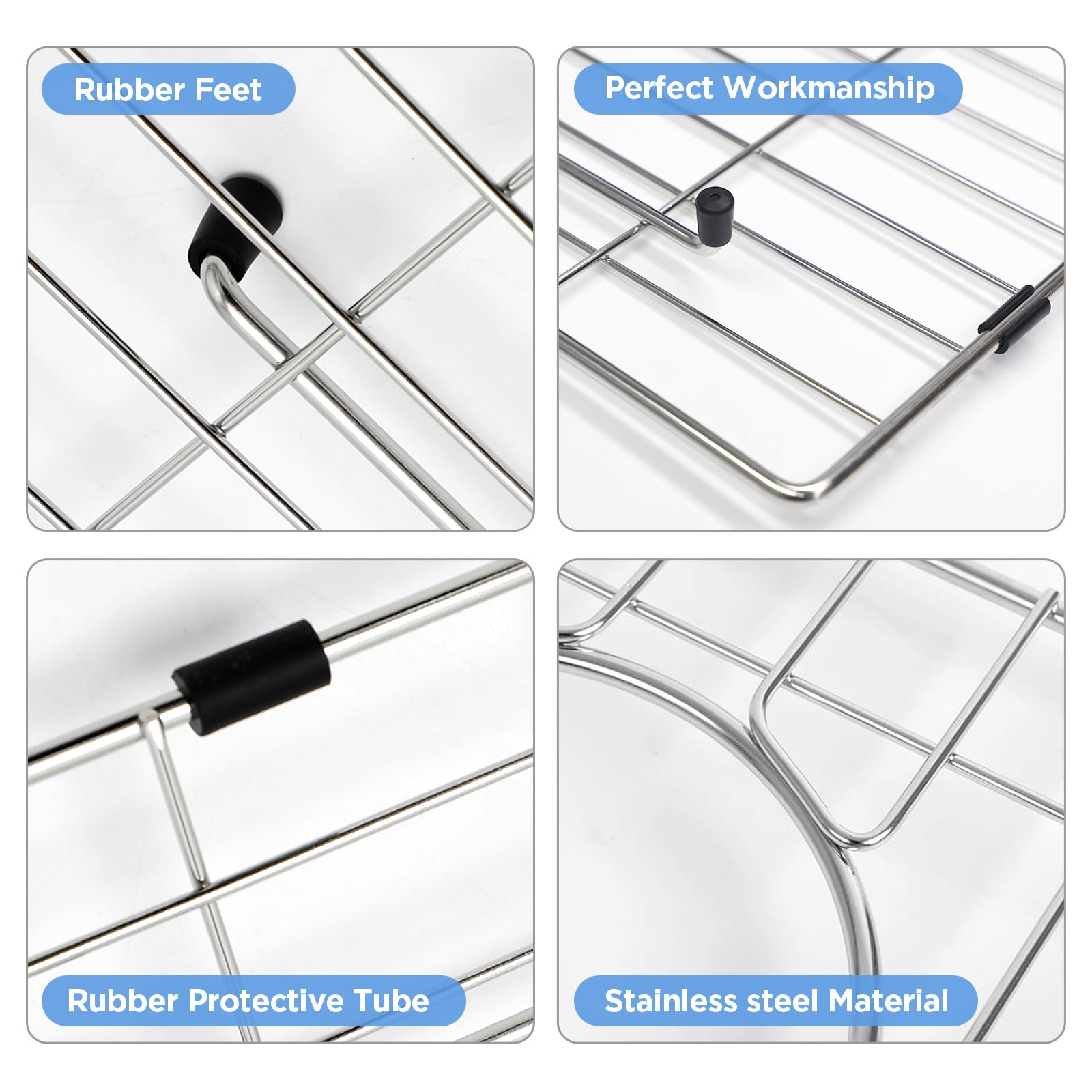 Sanycasa Stainless Steel Kitchen Sink Grid – 24-3/4” x 15-5/8” Sink Protector for Single Bowl Sinks – Rear Drain with Corner Radius 3/8", Durable Sink Grate & Drying Rack for Glassware SANYCASA