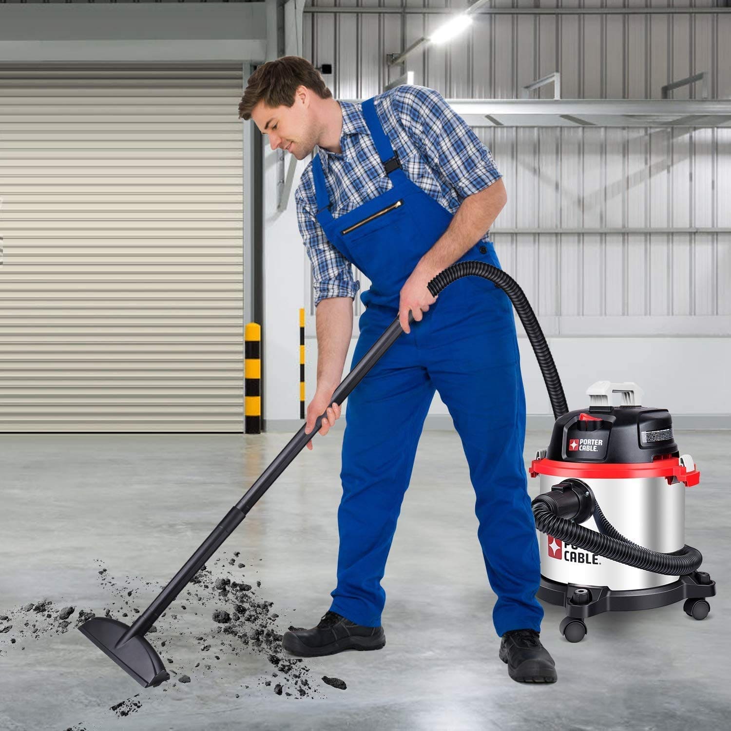 Porter-Cable Wet/Dry Vacuum 5 Gallon 4HP Stainless Steel Light Weight Portable, 3 in 1 Function with Attachments, Silver+Red, Model: PCX18406-5B PORTER-CABLE