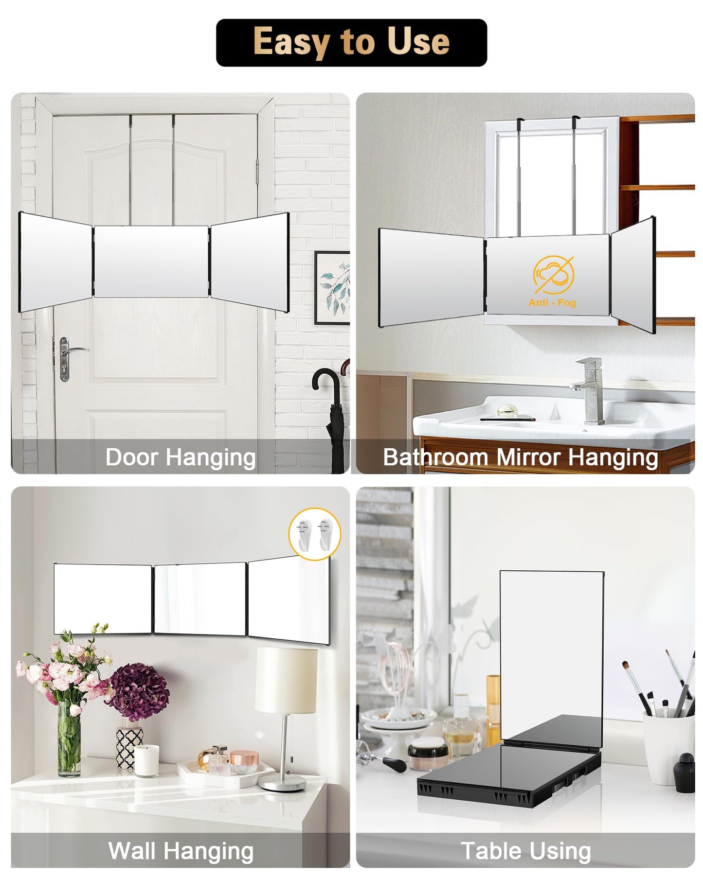 JUSRON 360 Viewing Angle Self Hair Cutting Mirror, Clear Anti-Fog HD Glass Ebuystt