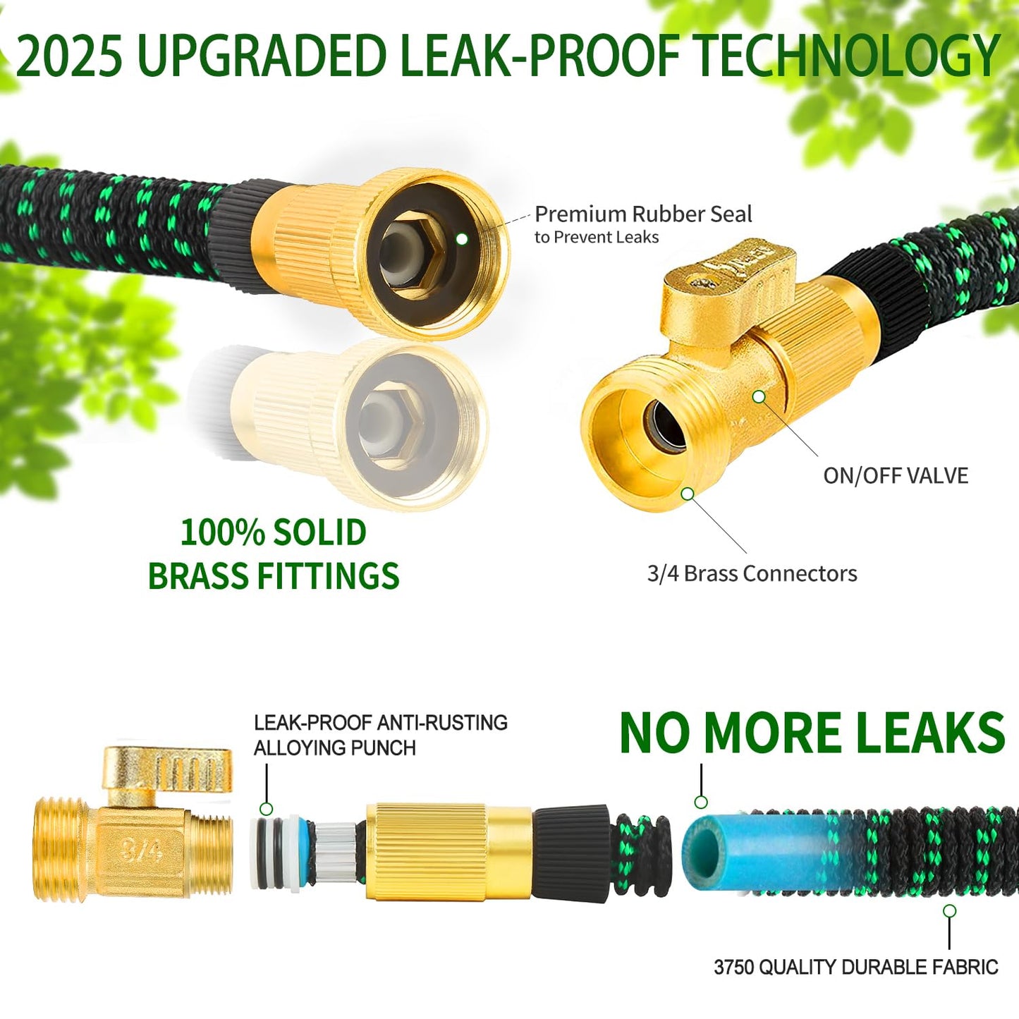 100 FT Expandable Garden Hose -with 10 Patterns Nozzle, No Kink Lightweight Flexible Hose with 3/4" Solid Fittings and 4-Layer Latex Core - 100 ft Retractable Stretch Car Washing Pipe Artistan