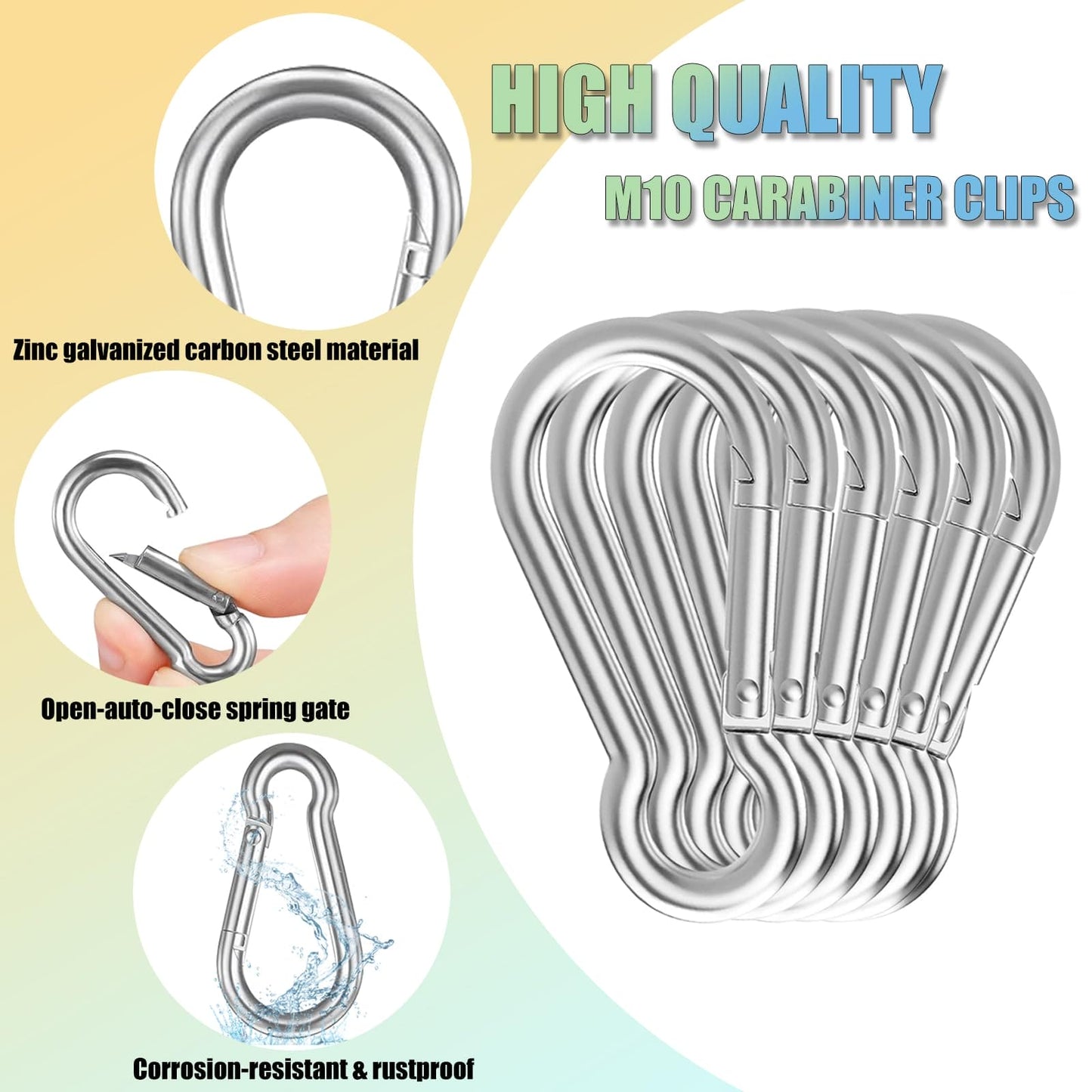 WENQUIT 24PCS M10 Spring Snap Hook, 4Inch Heavy Duty Carabiner Clips, 3/8" Galvanized Steel Quick Link Carabiner Hooks for Hammock, Camping, Hiking, Keychain, Water Bottle & Backpack WENQUIT