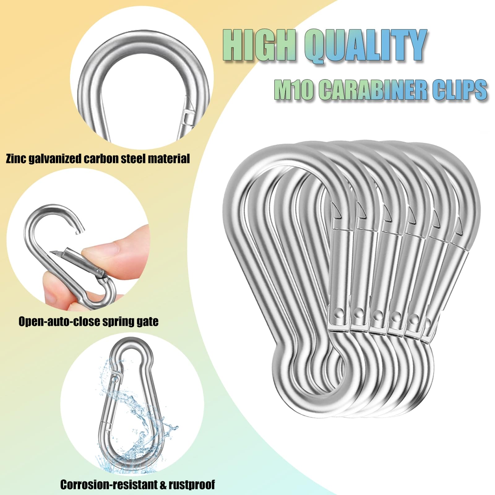WENQUIT 24PCS M10 Spring Snap Hook, 4Inch Heavy Duty Carabiner Clips, 3/8" Galvanized Steel Quick Link Carabiner Hooks for Hammock, Camping, Hiking, Keychain, Water Bottle & Backpack WENQUIT