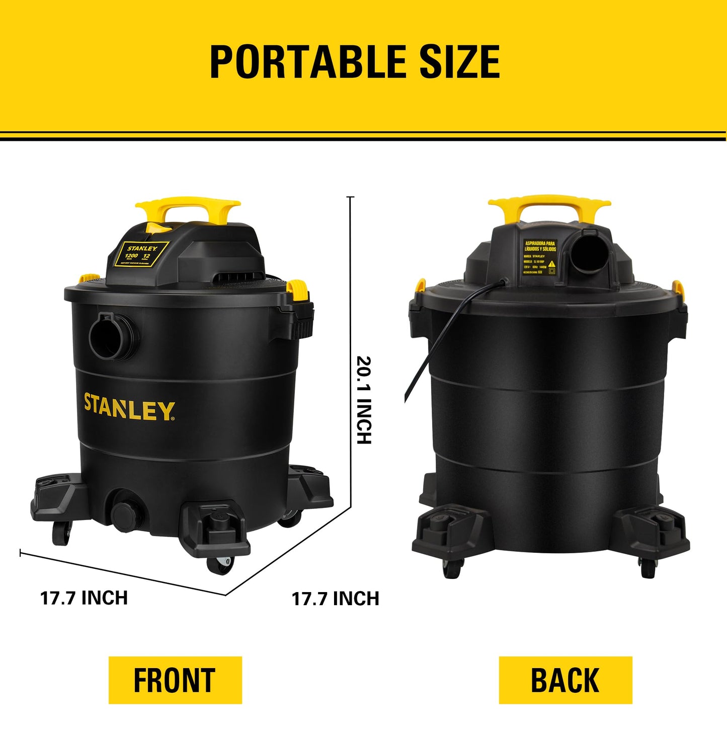 STANLEY 12 Gallon 5.5 Peak HP Wet/Dry Vacuum, 3 in 1 Shop Vacuum Blower,1-7/8"x6 Hose, Range for Garage, Carpet Clean, Workshop with Vacuum Attachments-SL18199P STANLEY