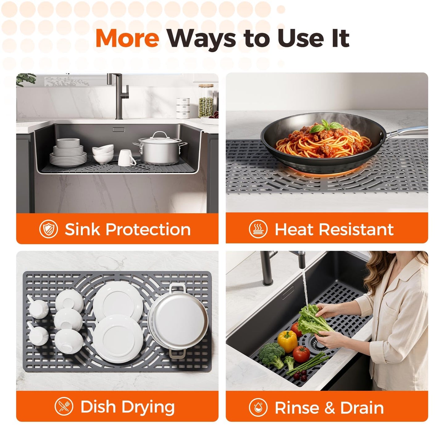 Snuggery Silicone Sink Protector for Kitchen Sink, 24"x12" Center Drain snuggery
