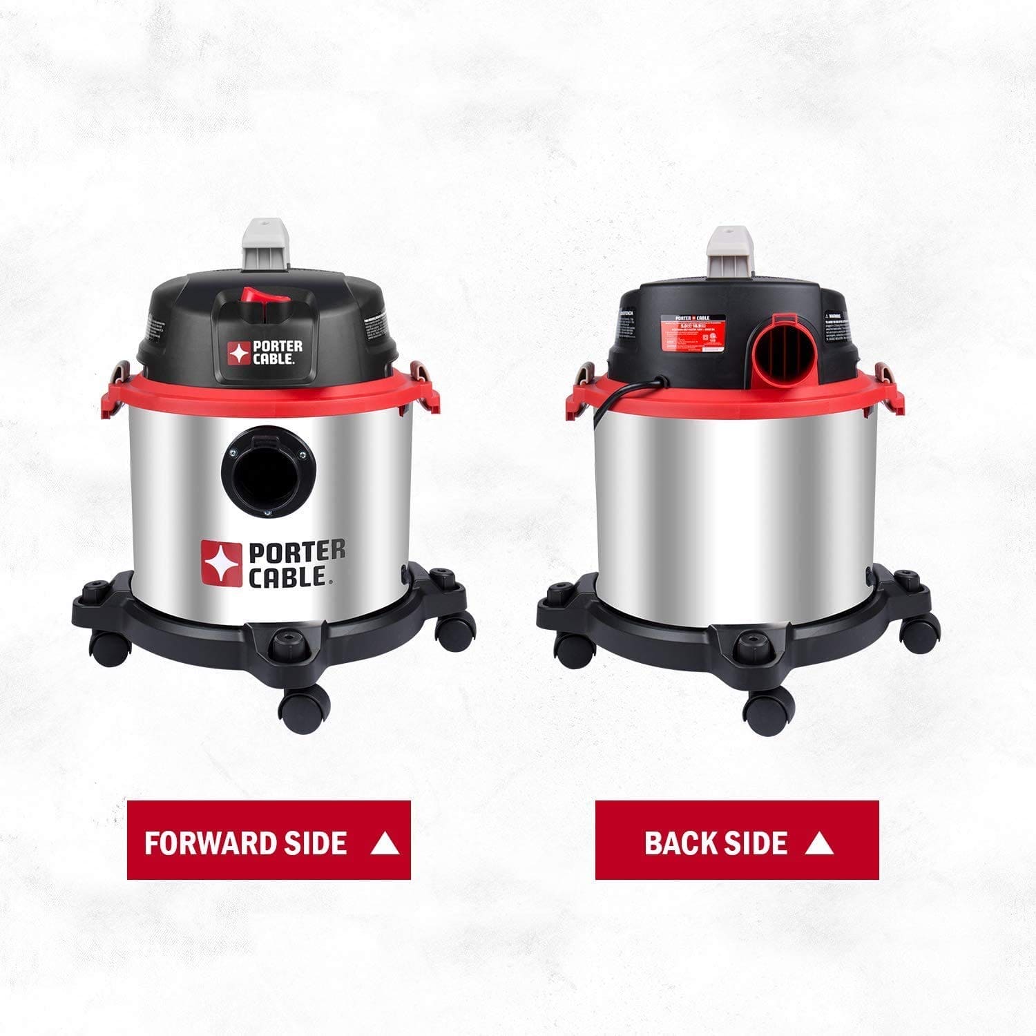 Porter-Cable Wet/Dry Vacuum 5 Gallon 4HP Stainless Steel Light Weight Portable, 3 in 1 Function with Attachments, Silver+Red, Model: PCX18406-5B PORTER-CABLE