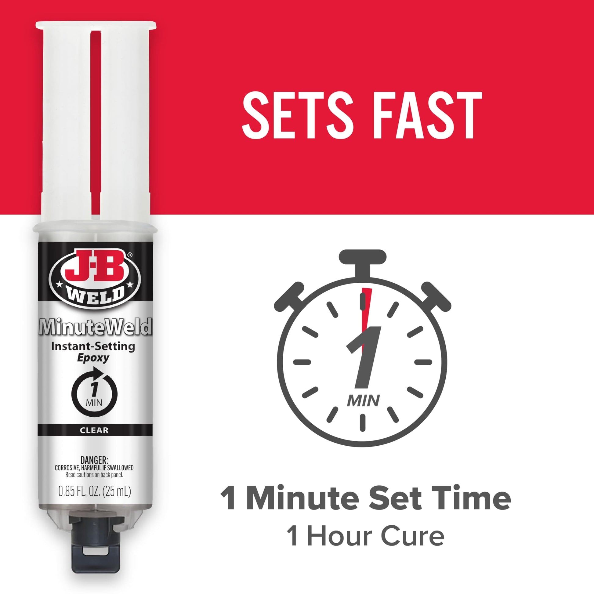 J-B Weld 50101 MinuteWeld Instant-Setting Epoxy Syringe - Clear - 25ml, 0.85 Fl Oz (Pack of 1) MEGA