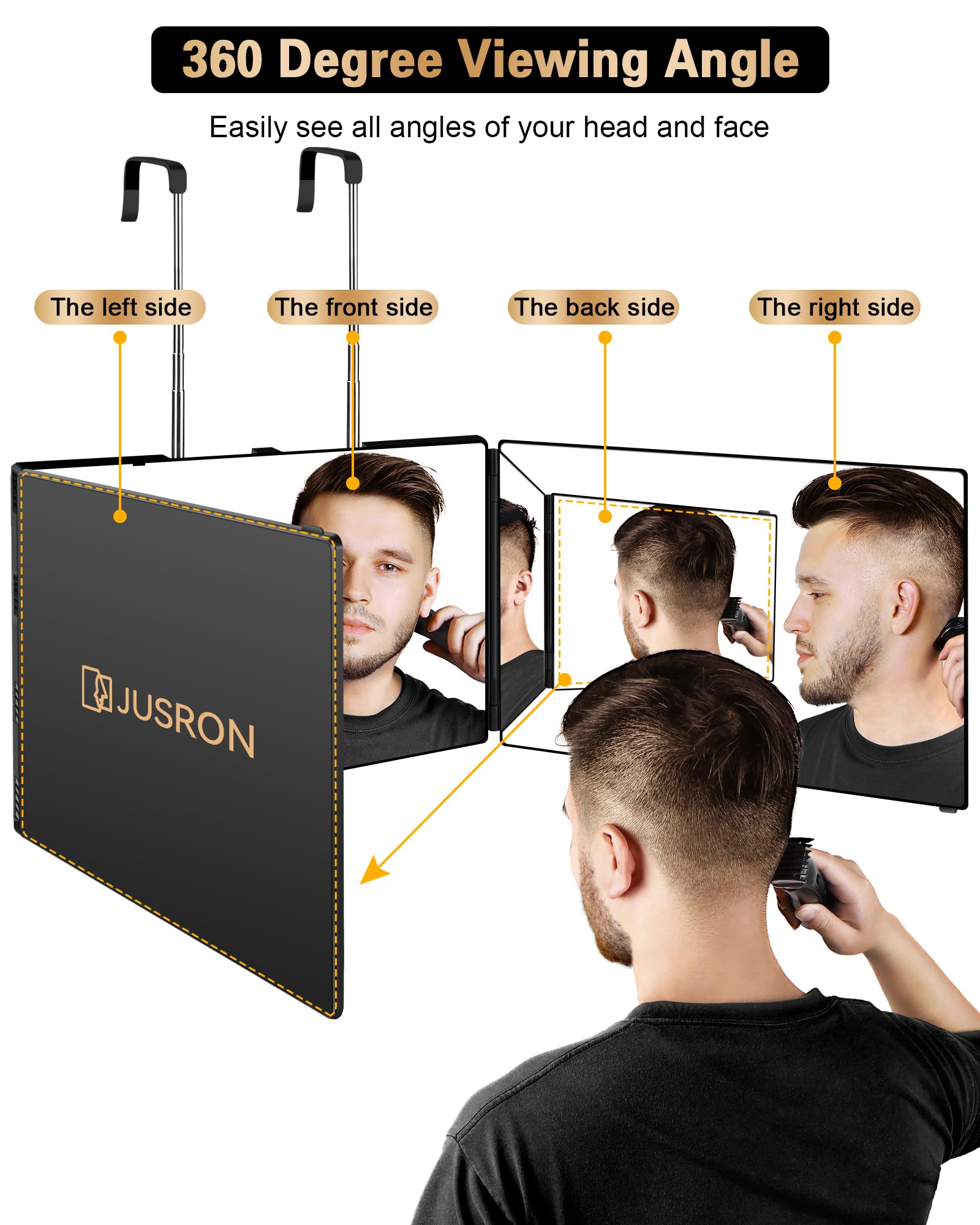 JUSRON 360 Viewing Angle Self Hair Cutting Mirror, Clear Anti-Fog HD Glass Ebuystt