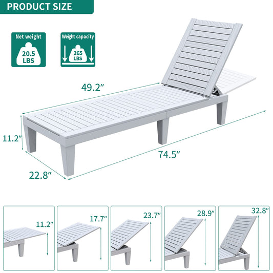 YITAHOME Chaise Outdoor Lounge Chairs Set of 2 with Adjustable Backrest, Sturdy Loungers for Patio & Poolside, Easy Assembly & Waterproof & Lightweight with 265lbs Weight Capacity, Grayish-White ebuys