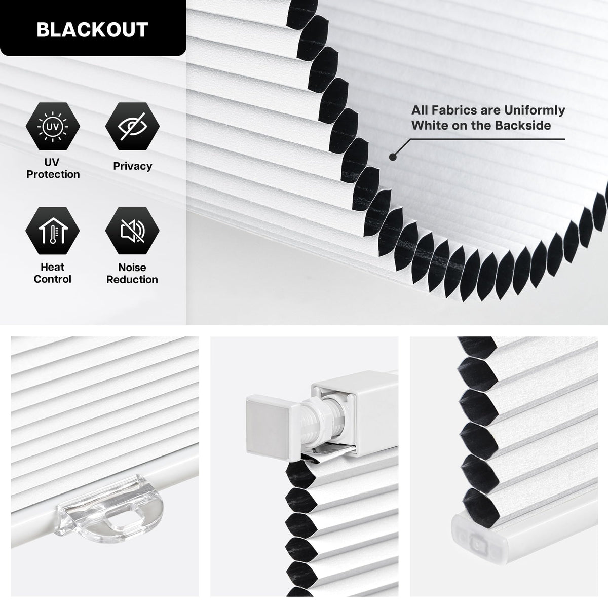 LazBlinds No Drill Cordless Cellular Shades, 35" W × 36" H, Silver White LazBlinds