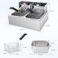 Commercial Deep Fryer, 3400W Electric Deep Fryers with 2x6.35QT Baskets Thickened Stainless Steel Countertop Oil Fryer 20.7QT Large Capacity with Lids Temperature Controller (12L) TANGME