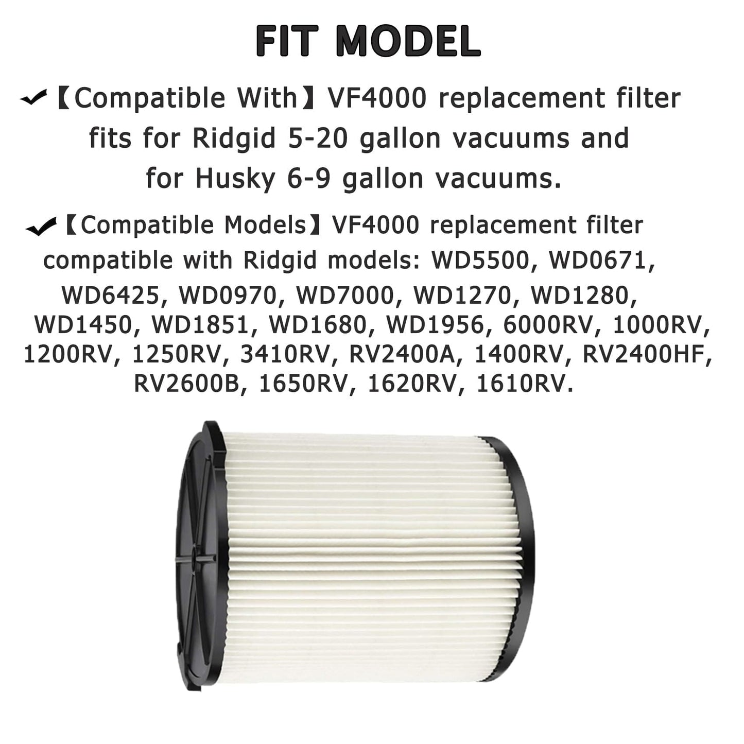 2 Pack VF4000 Filter for RIDGID Wet Dry Vac 5-20 Gallons and 2 Pack VF3502 Vacuumc Bags for Ridgid 12-16 Gallon Vac ebuys
