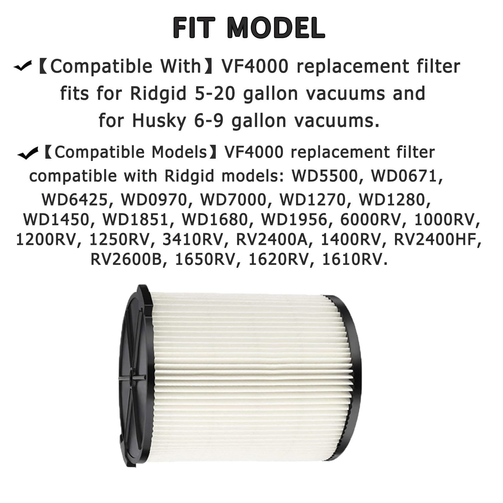2 Pack VF4000 Filter for RIDGID Wet Dry Vac 5-20 Gallons and 2 Pack VF3502 Vacuumc Bags for Ridgid 12-16 Gallon Vac ebuys