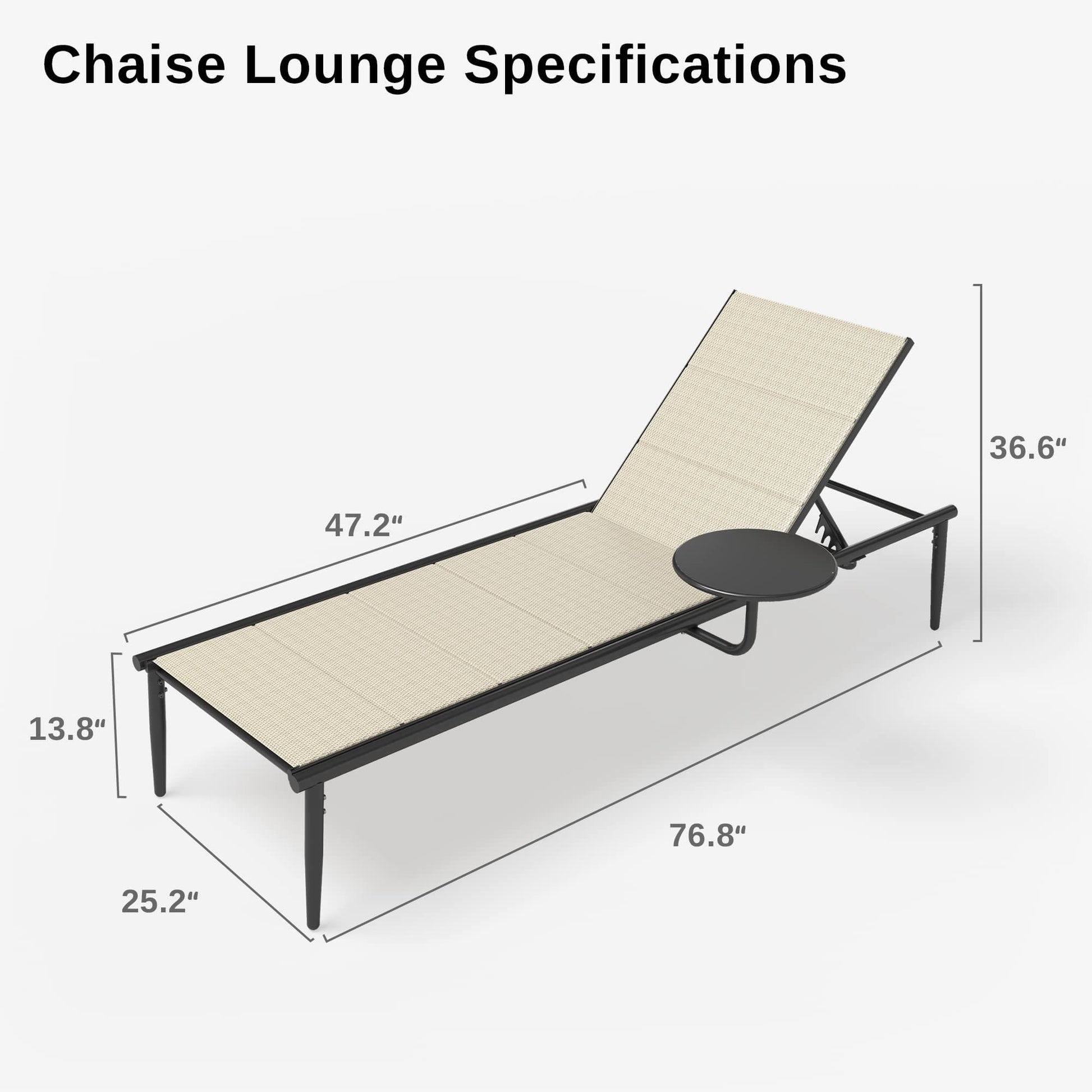 EAST OAK Outdoor Chaise Lounge, Aluminum Patio Lounge Chair with Side Table, Adjustable Lounge Chairs for Outside Reclining Chair 5 Positions for Patio, Beach, Yard, Pool, Lawn ebuys