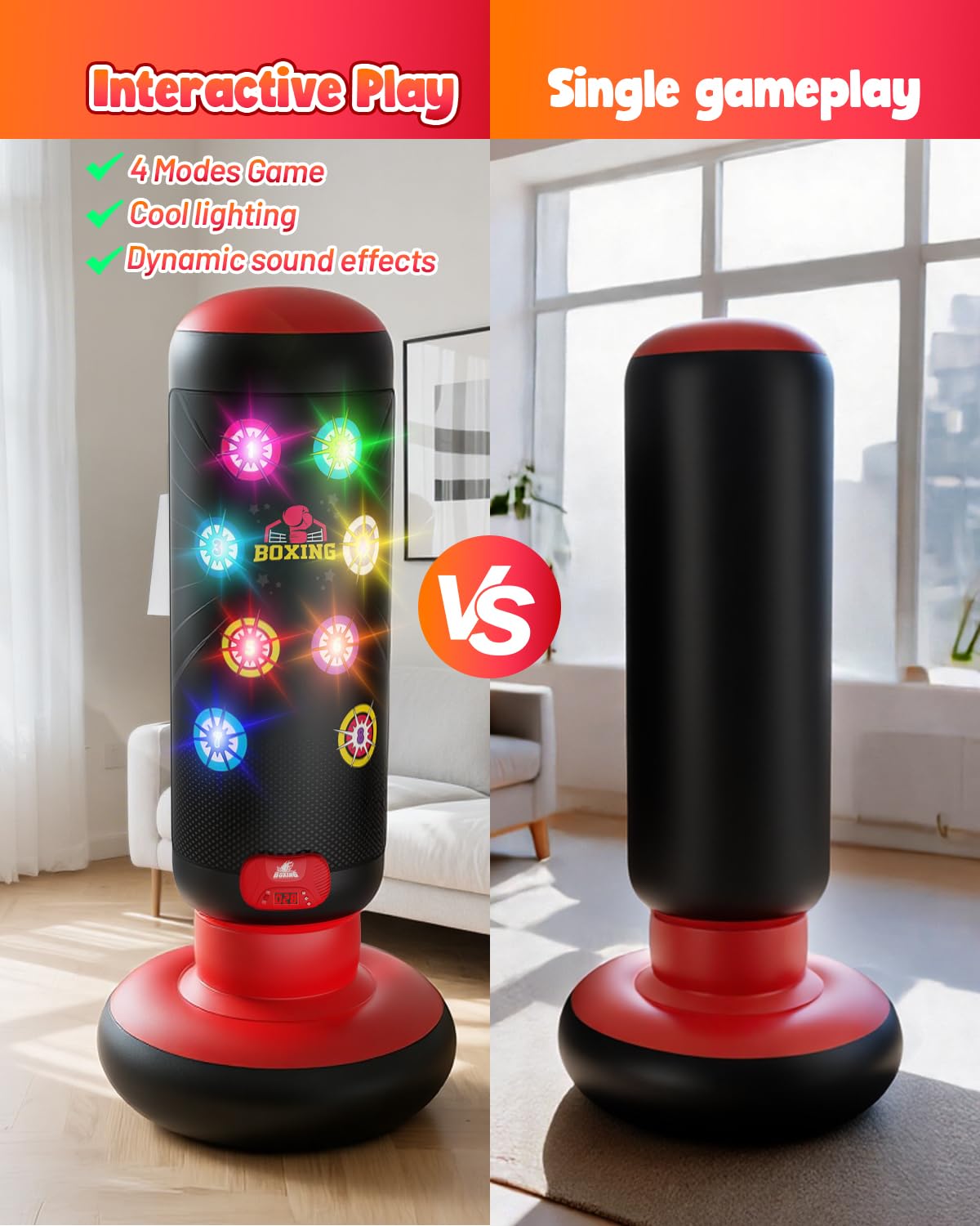 HopeRock Punching Bag for Kids, Boxing Set with Scoring, Light, Music, 4 Game Modes, Inflatable Boxing Bag with Gloves, Birthday Gifts Toys for 4-8-12 Years Old Boys (Patent Pending) HopeRock