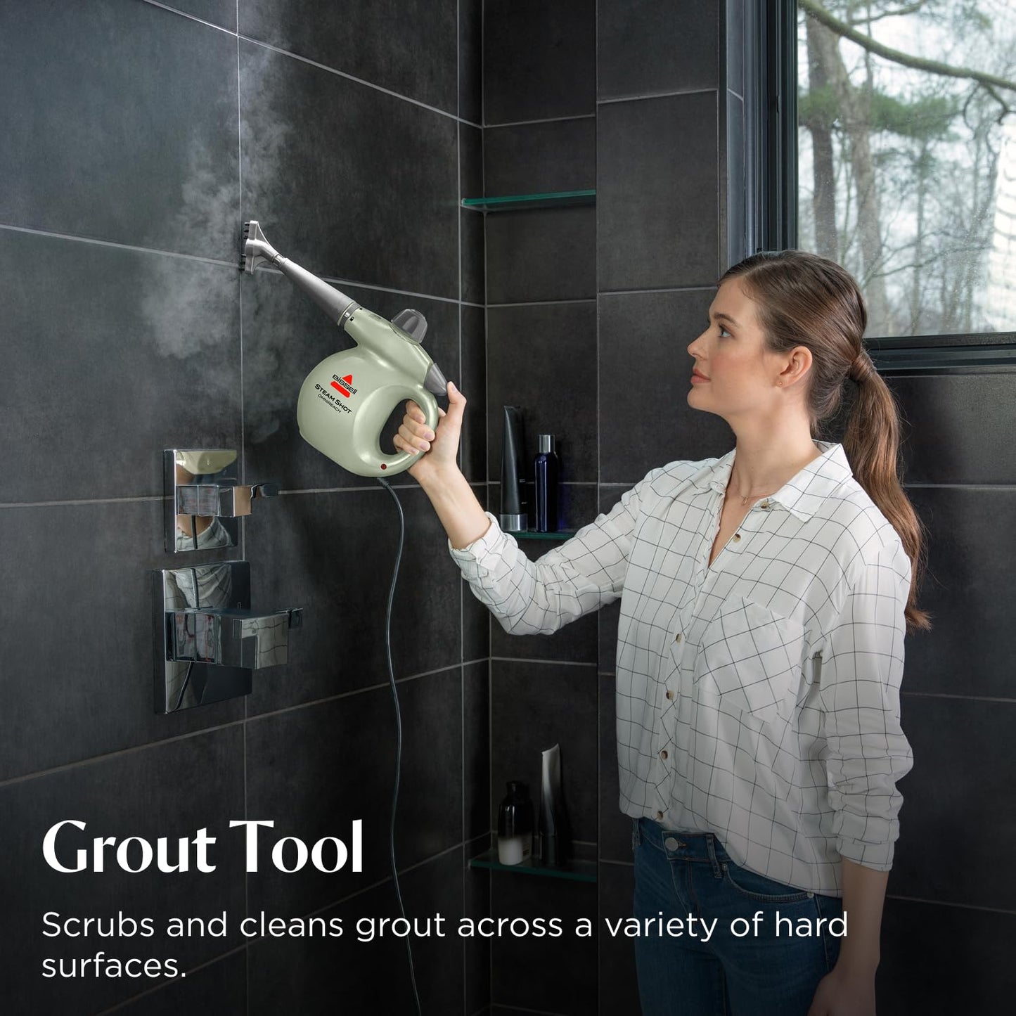 BISSELL® Steam Shot™ OmniReach handheld portable steam cleaner for tile, grout, windows, bathrooms, kitchens, fabric steaming tool BISSELL