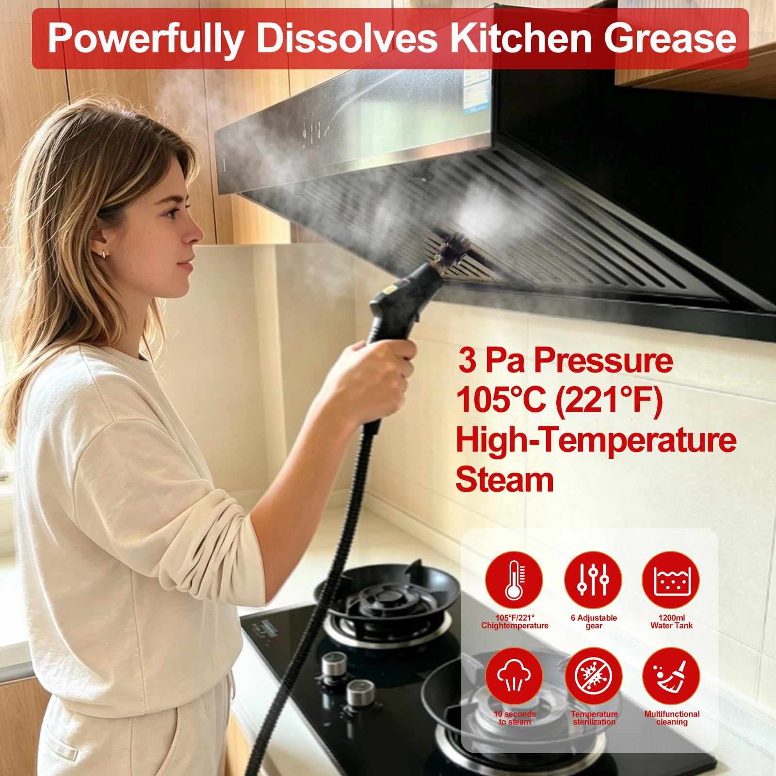 Steam Cleaner, Portable Pressurized Steamer for Cleaning with 14pcs Accessories, 6-Level Adjustable and 15s Heat-Up, Handheld Steam Cleaner for Home, Tile, Dirt, Grout, Grease, Car Detailing(Red) AULANK