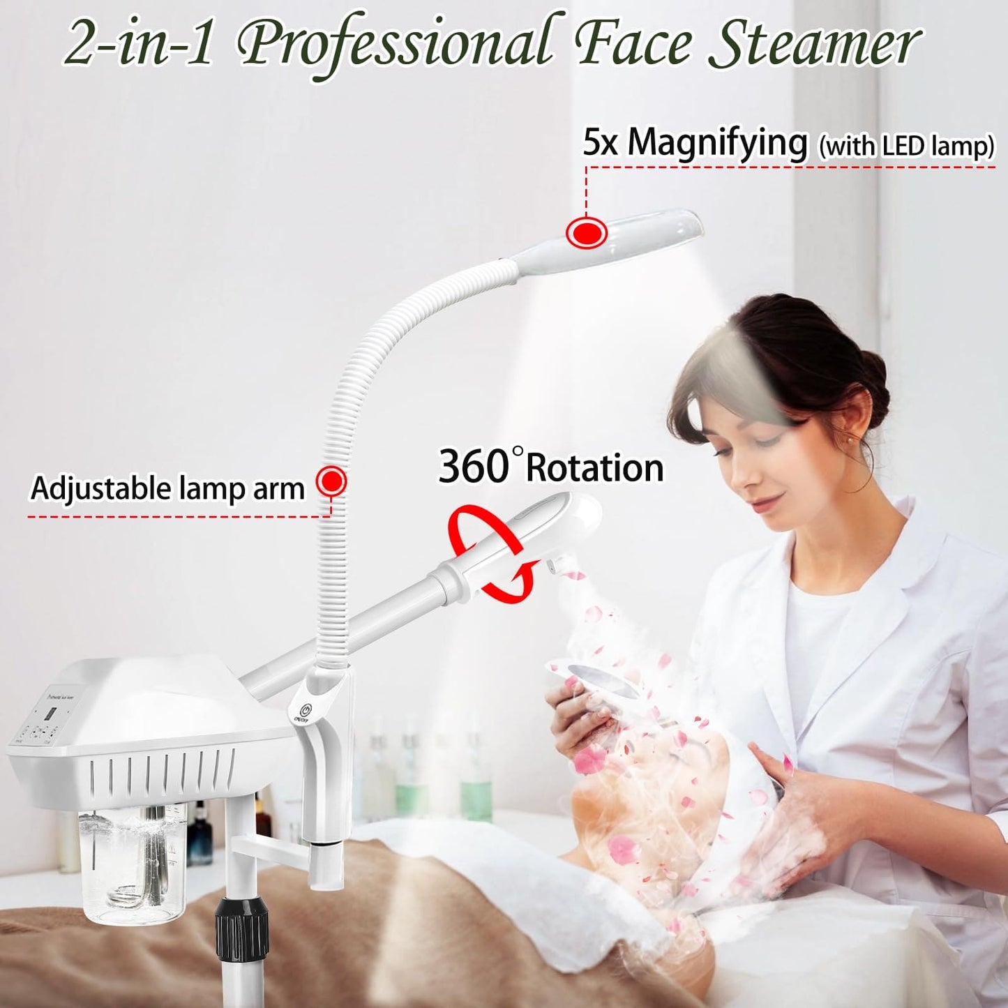 Salon Señor Facial Steamer Professional,2-in-1 Facial Steamer with 5X Magnifying Lamp,Ozone Facial Steamer for Facial deep Cleaning,Esthetician Facial Steamer for Home or SPA Use Salon Señor