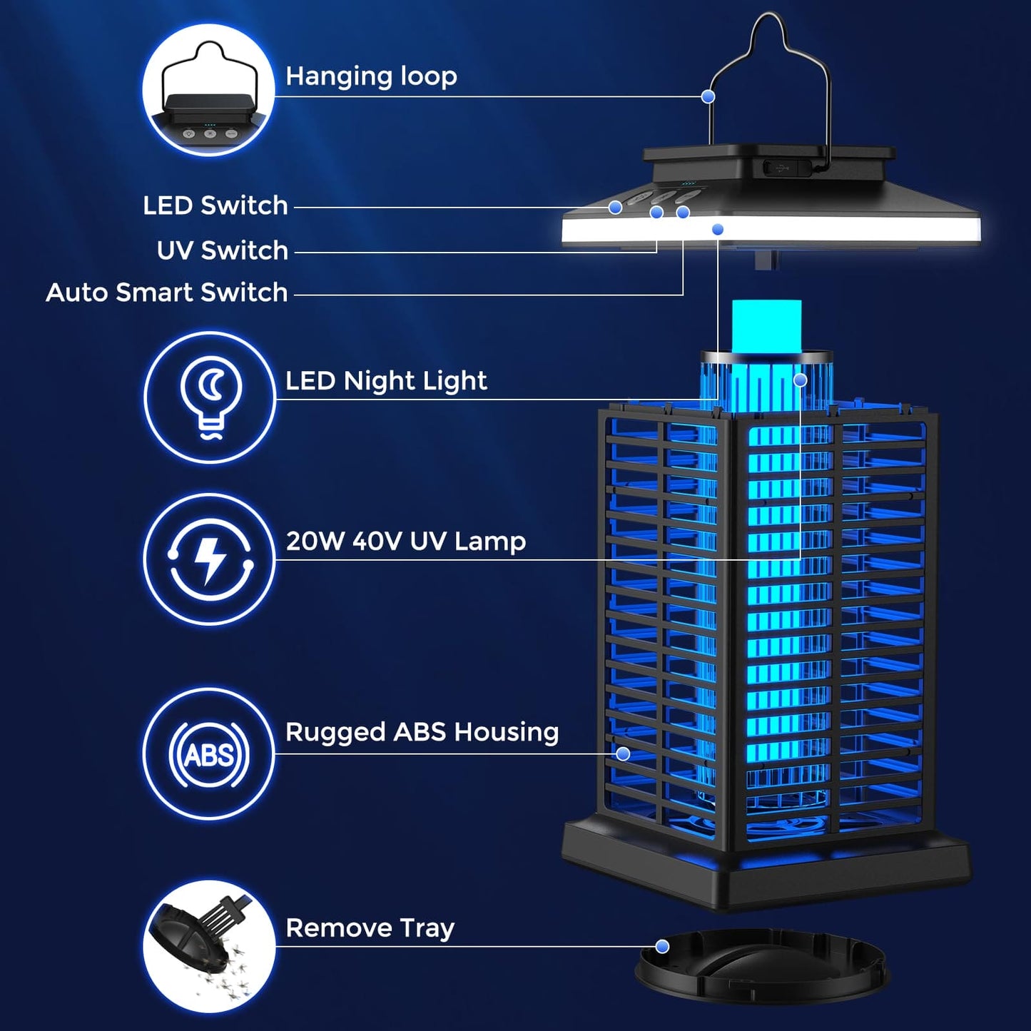 Bug Zapper Outdoor, Mosquito Zapper 2 in 1 Portable & Rechargeable Bug Zapper Outdoor with 4000mAh Battery & LED Night Light, 4000V Electric Fly Zapper for Outside,Patio,Backyard,Garden KOOSA