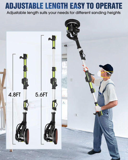 MYTOL Drywall Sander, 7.2A Electric Drywall Sander with Vacuum Dust Collection, 6 Variable Speed 900-1800RPM, LED Light, Foldable & Extendable Handle, 9 Pcs Sanding discs&3 Pcs Grid Sandpaper MYTOL